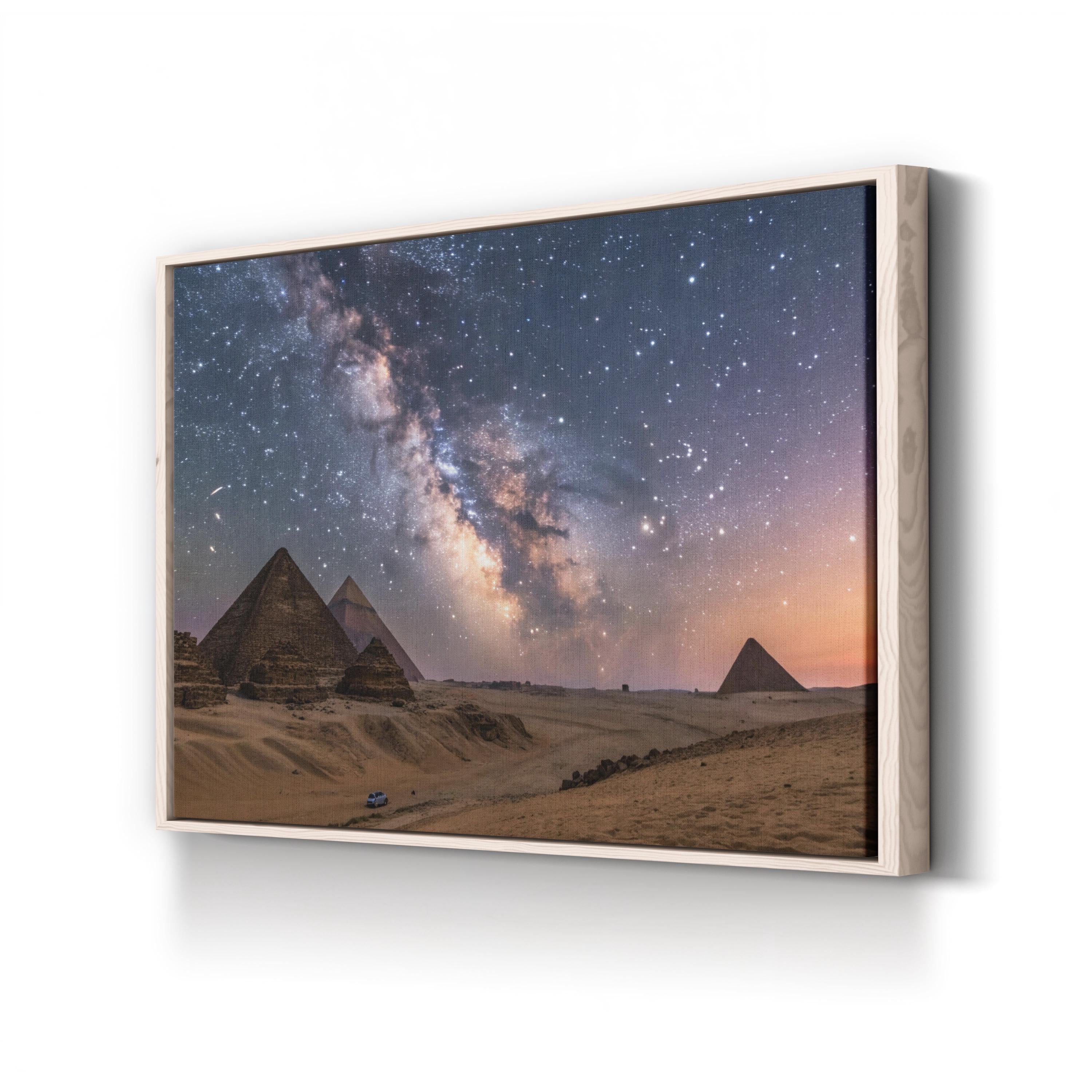 Egyptian Night Wall Art – Starry Sky Over the Pyramids | Cosmic Desert Landscape Canvas Print