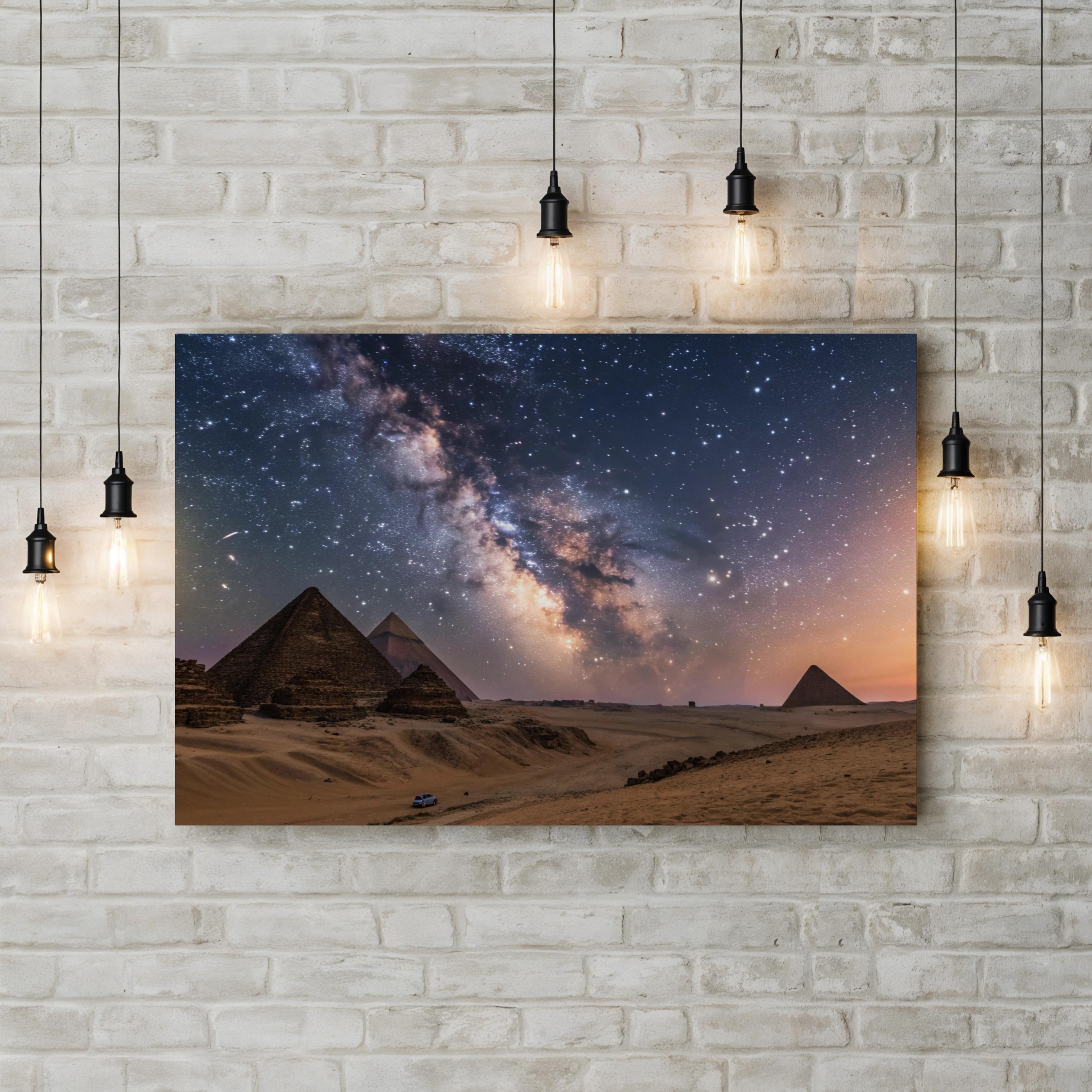 Egyptian Night Wall Art – Starry Sky Over the Pyramids | Cosmic Desert Landscape Canvas Print