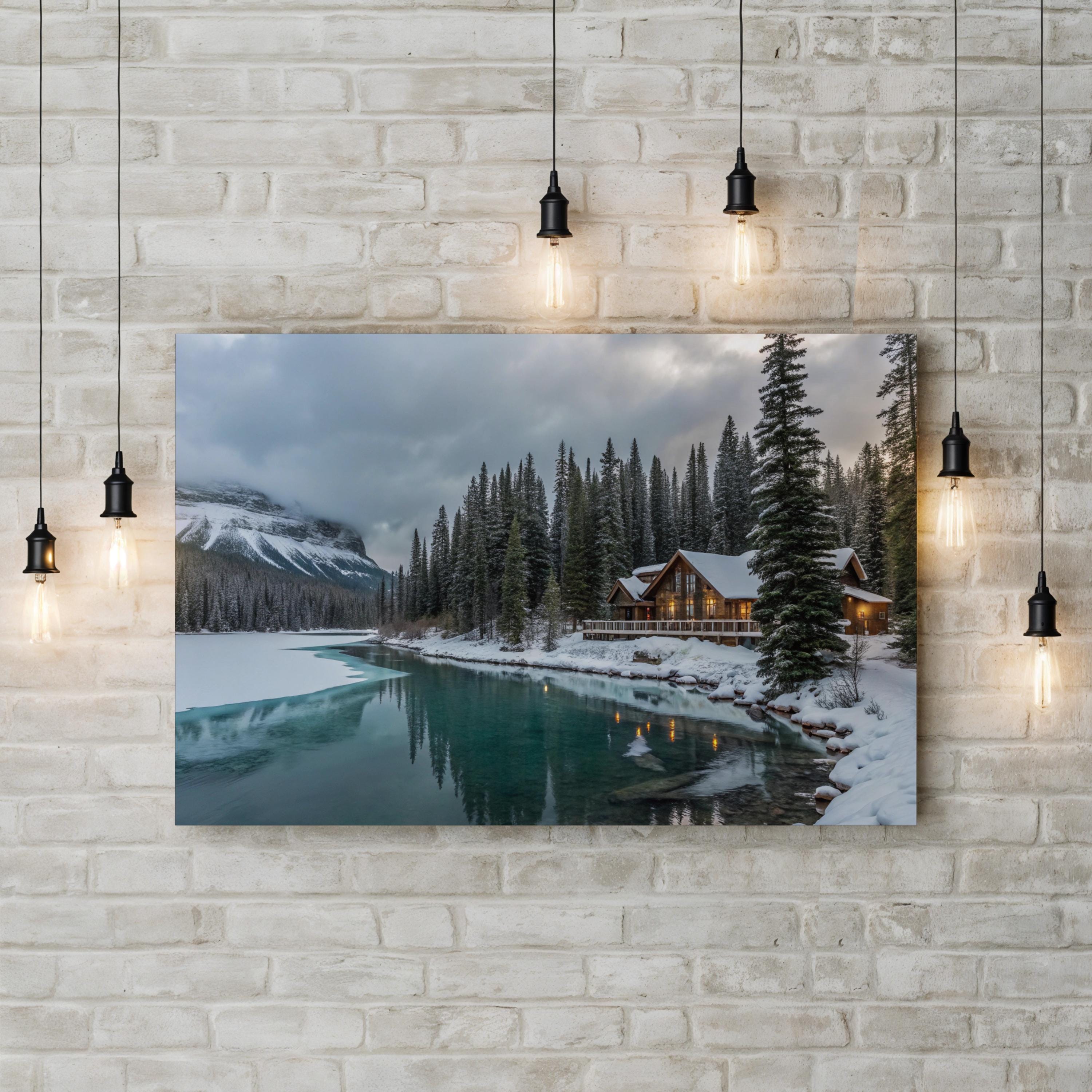 Winter Wonderland Emerald Lake Lodge – Vintage Photography Wall Art | Snowy Landscape Canvas Print