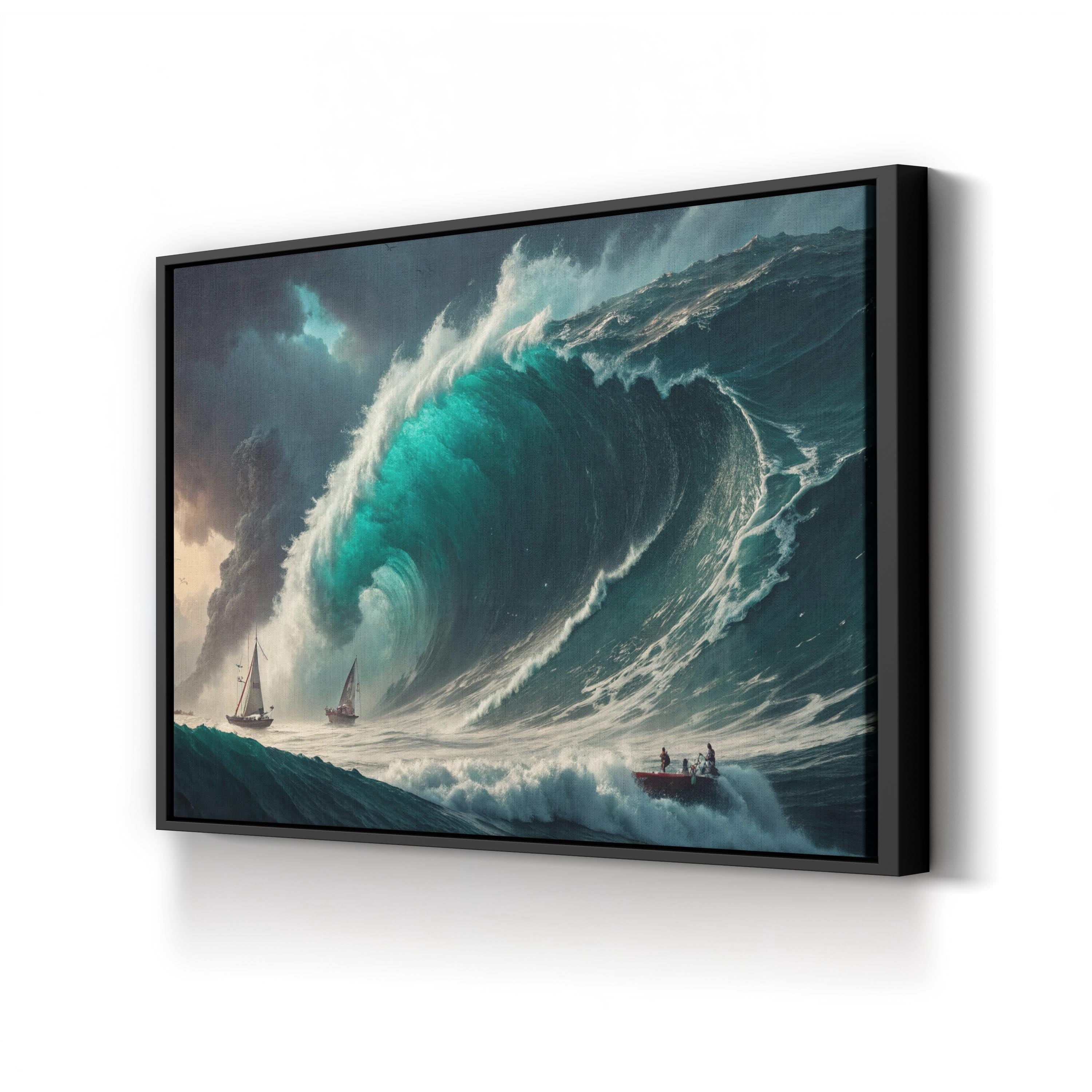 Fantasy Storm Ocean Canvas Wall Art — Dramatic Sailing Ships Seascape Print
