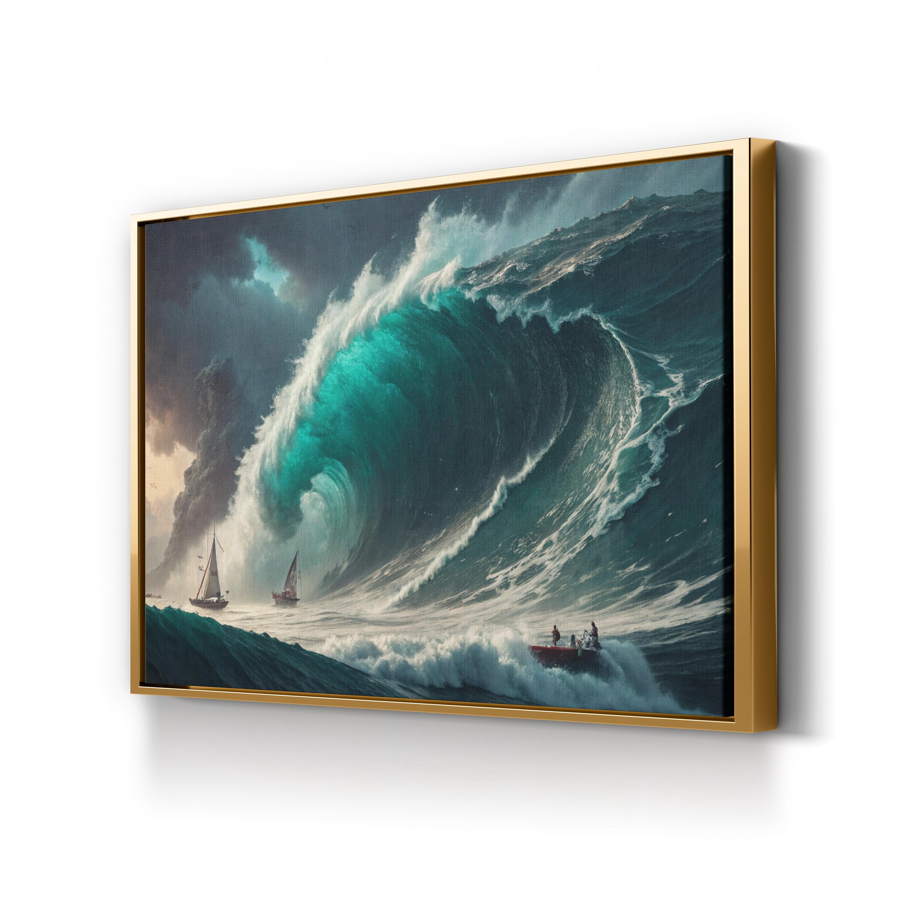 Fantasy Storm Ocean Canvas Wall Art — Dramatic Sailing Ships Seascape Print