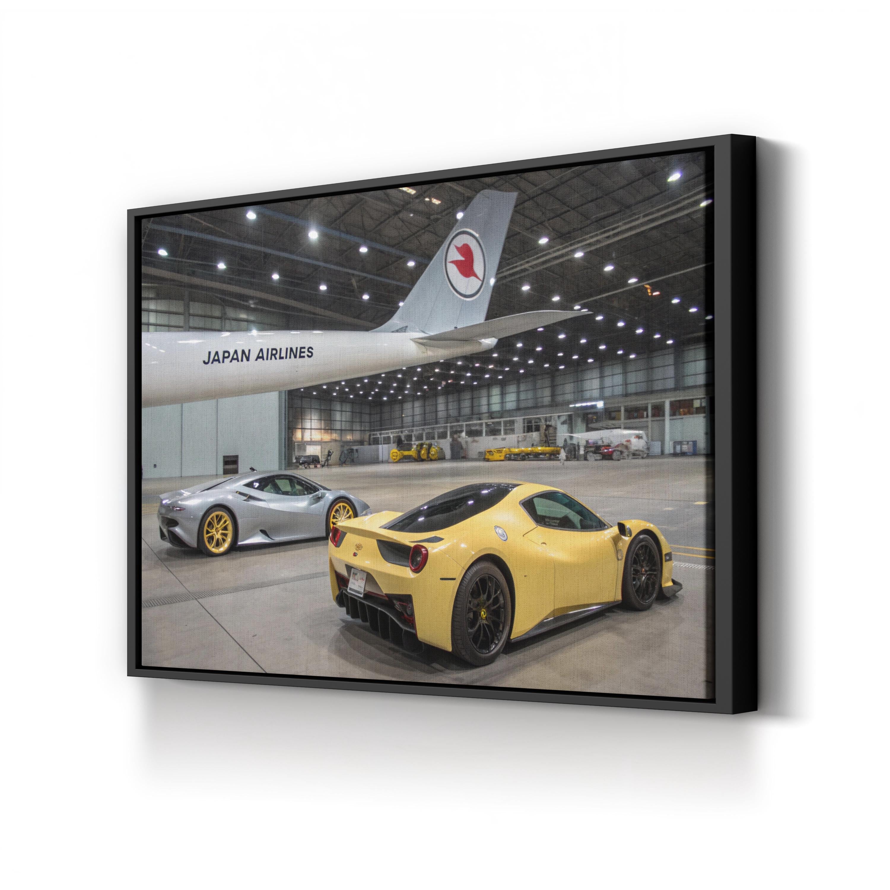 Sports Car Airline Hangar – Vintage Photography Wall Art | Automotive Canvas Print