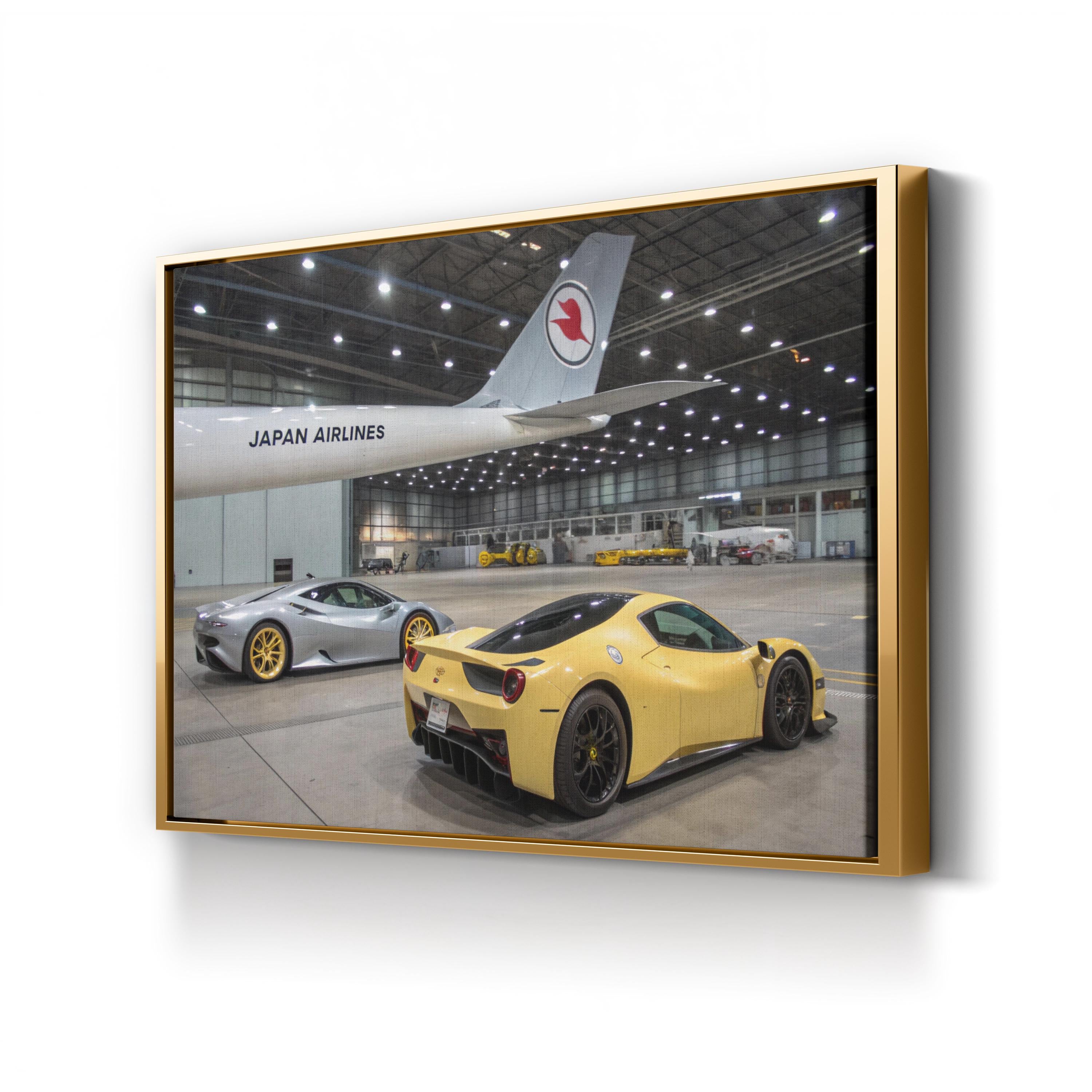 Sports Car Airline Hangar – Vintage Photography Wall Art | Automotive Canvas Print