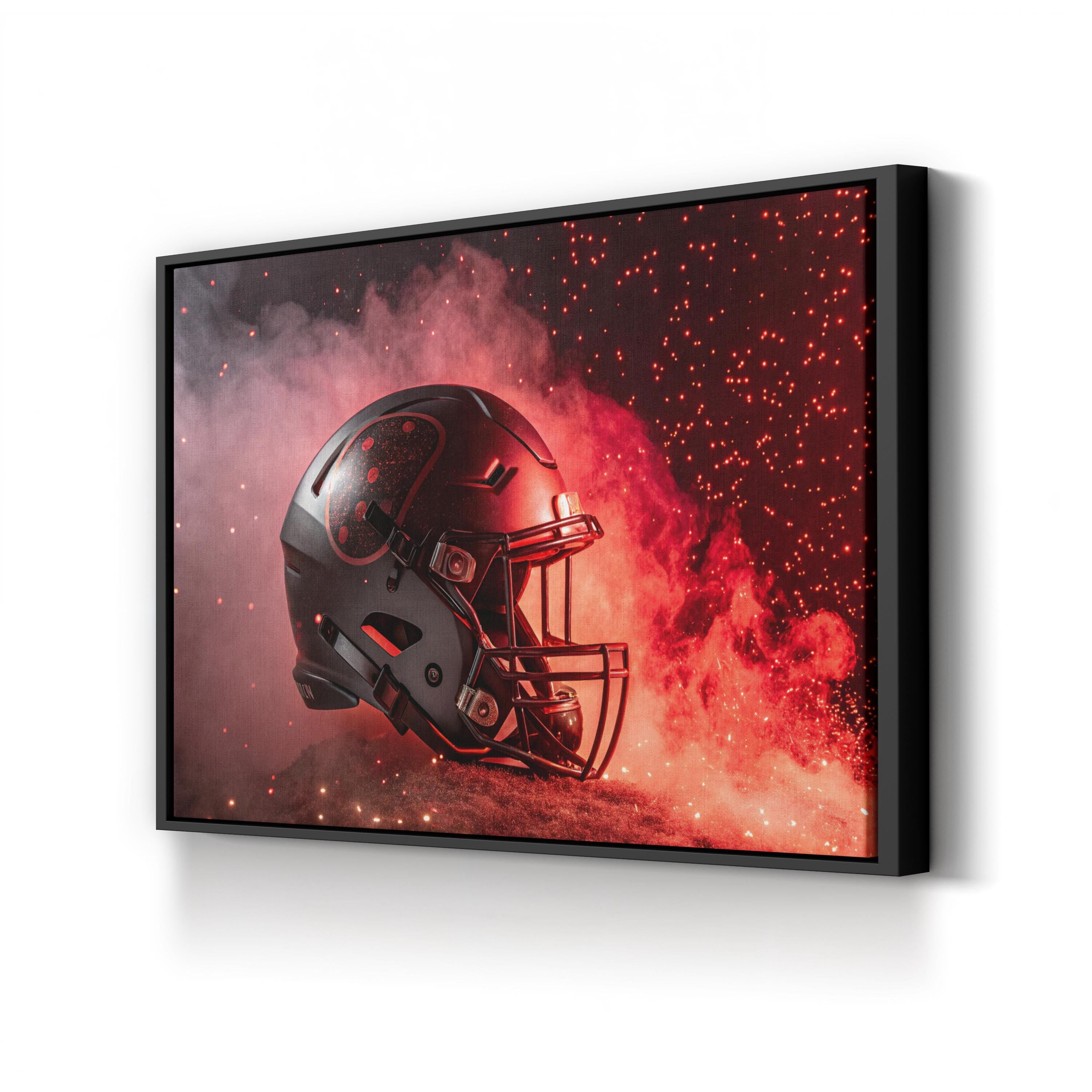 Red Football Helmet Flames – Period Illustration Wall Art | Sports Canvas Print