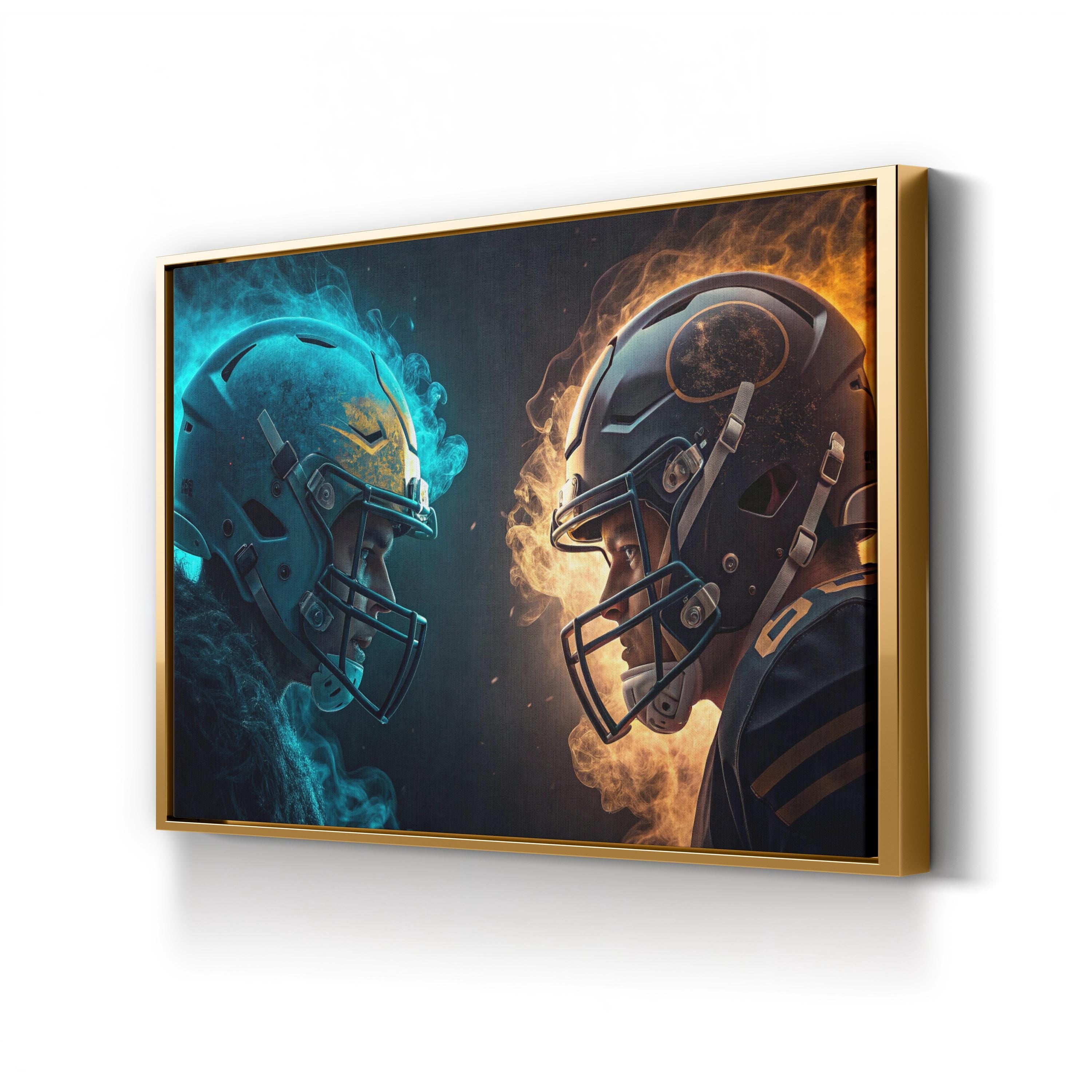 Football Face-Off Smoke & Flames – Period Illustration Wall Art | Sports Canvas Print