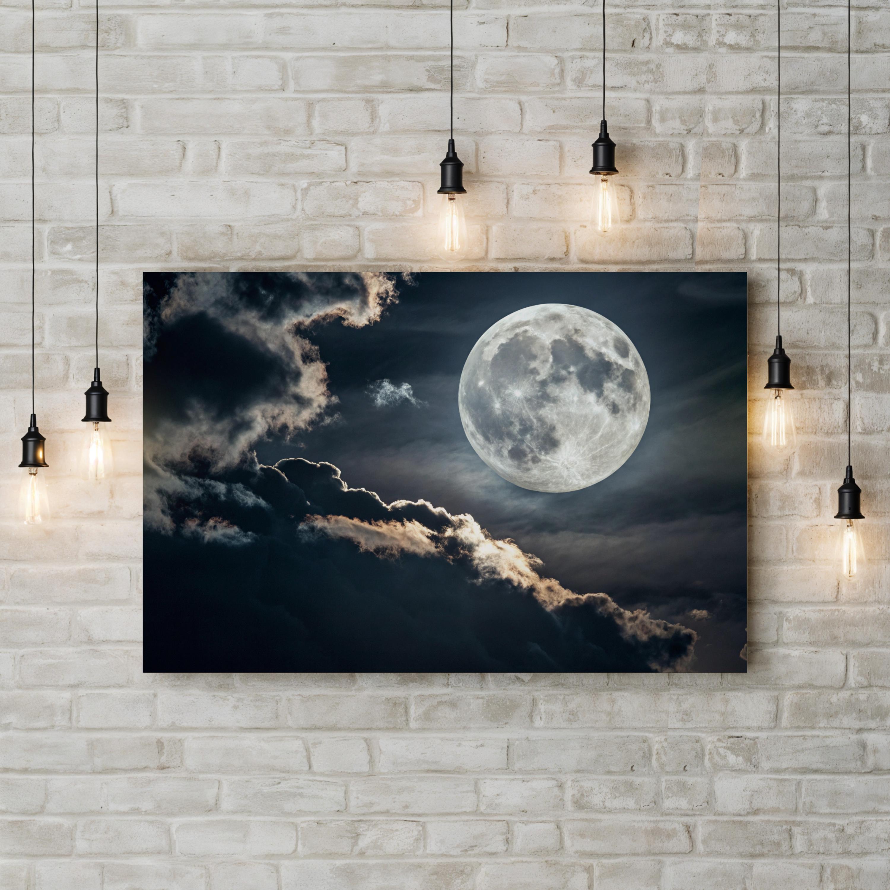 Luminous Full Moon – Vintage Photography Wall Art | Celestial Night Canvas Print