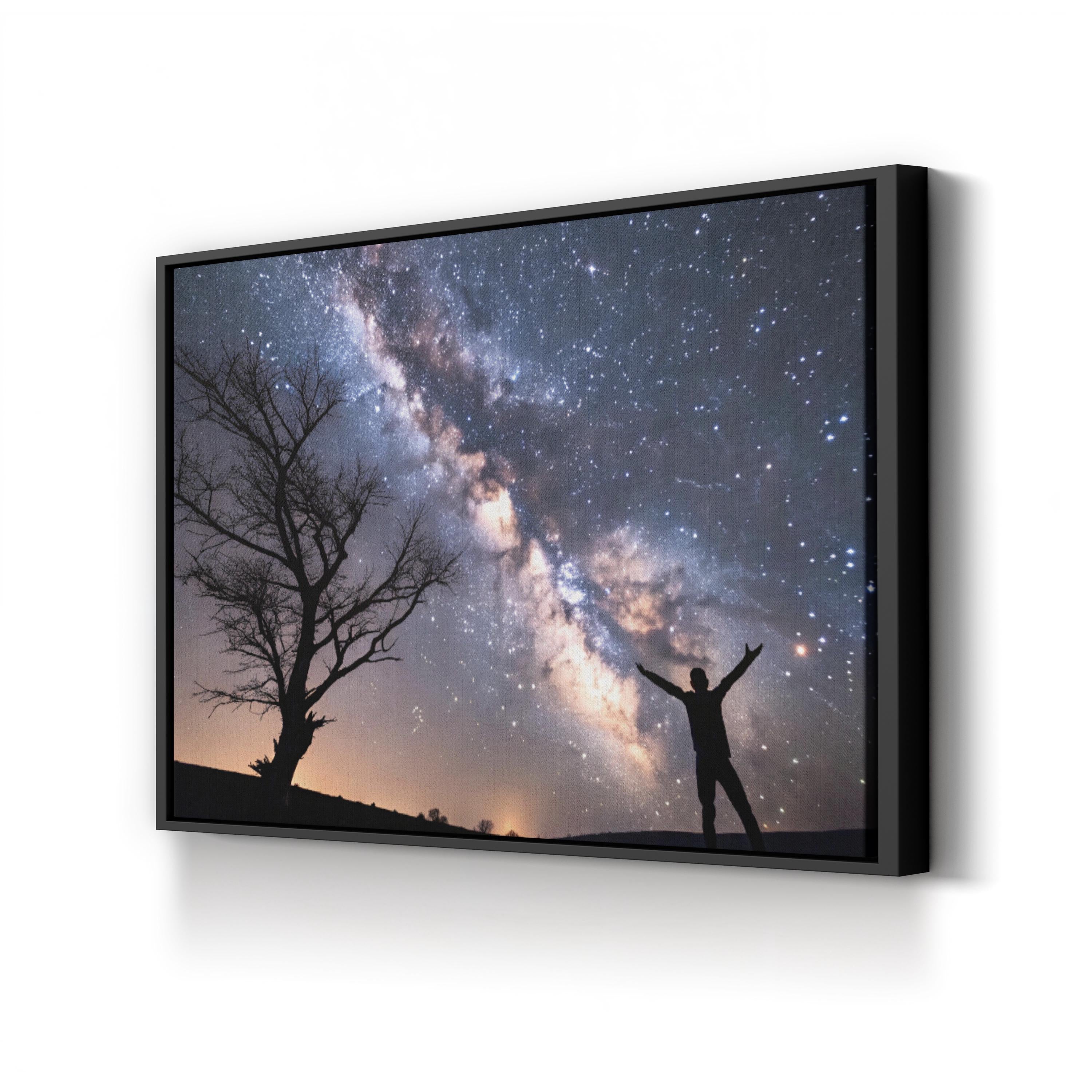 Milky Way Silhouetted Tree – Vintage Photography Wall Art | Starry Night Canvas Print