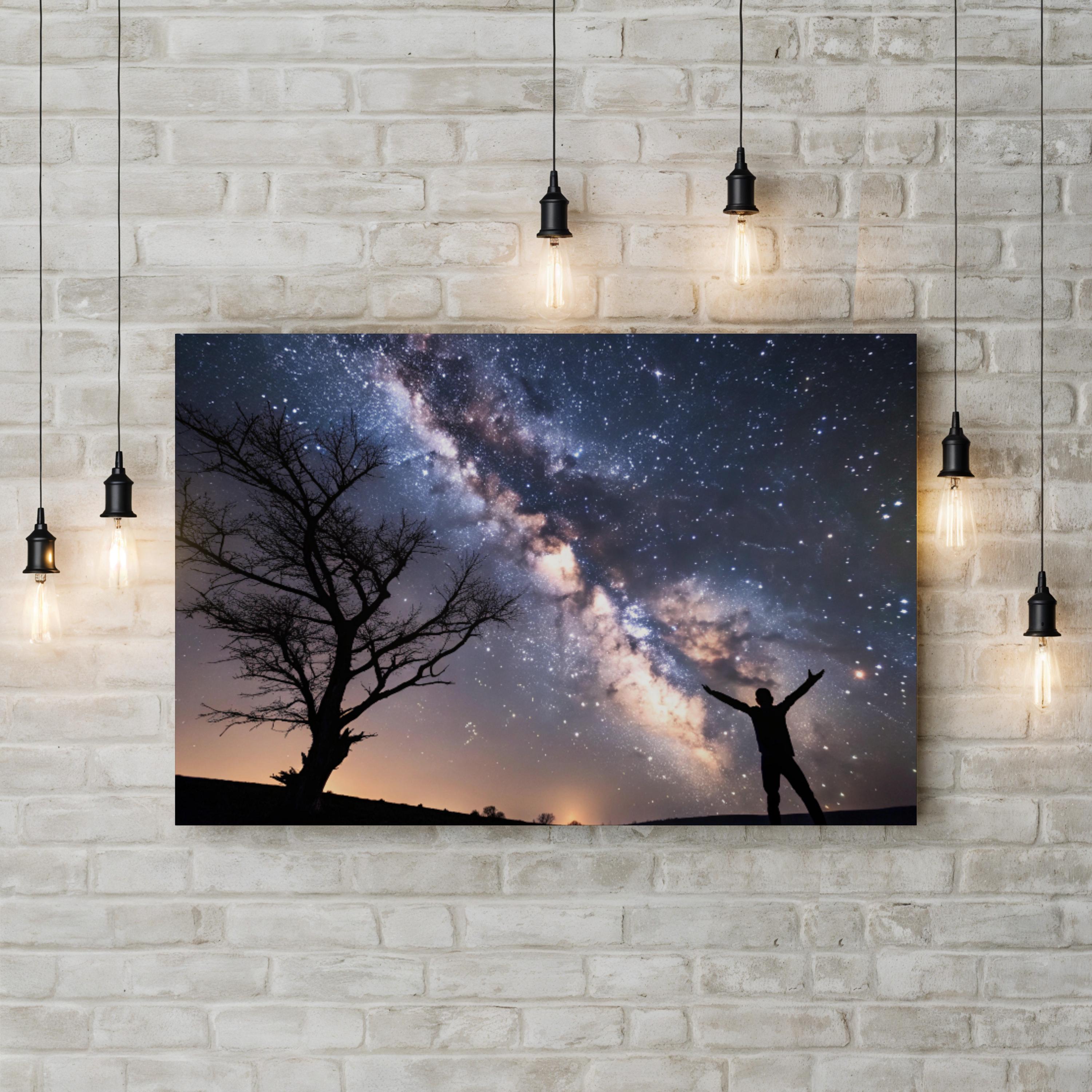 Milky Way Silhouetted Tree – Vintage Photography Wall Art | Starry Night Canvas Print