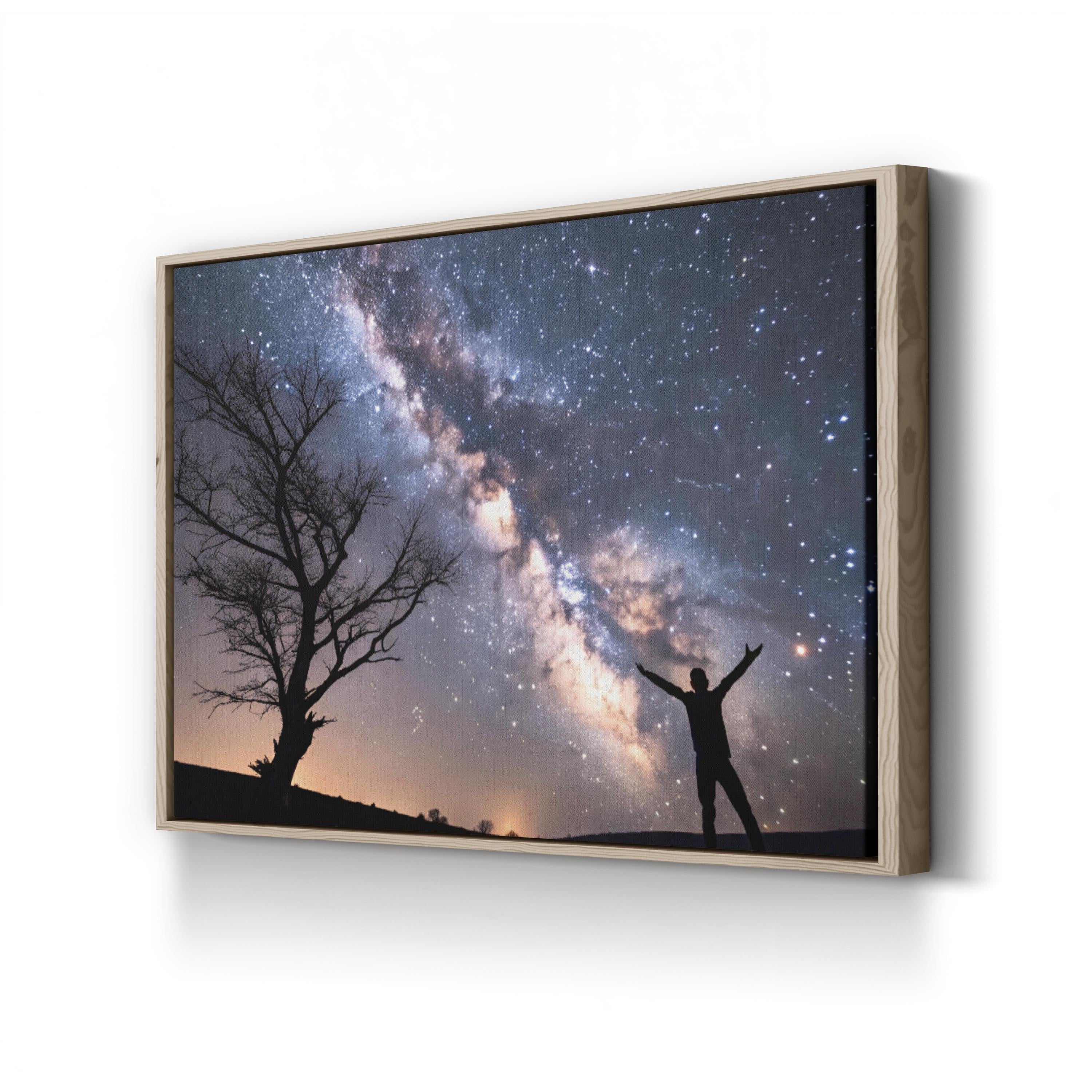 Milky Way Silhouetted Tree – Vintage Photography Wall Art | Starry Night Canvas Print