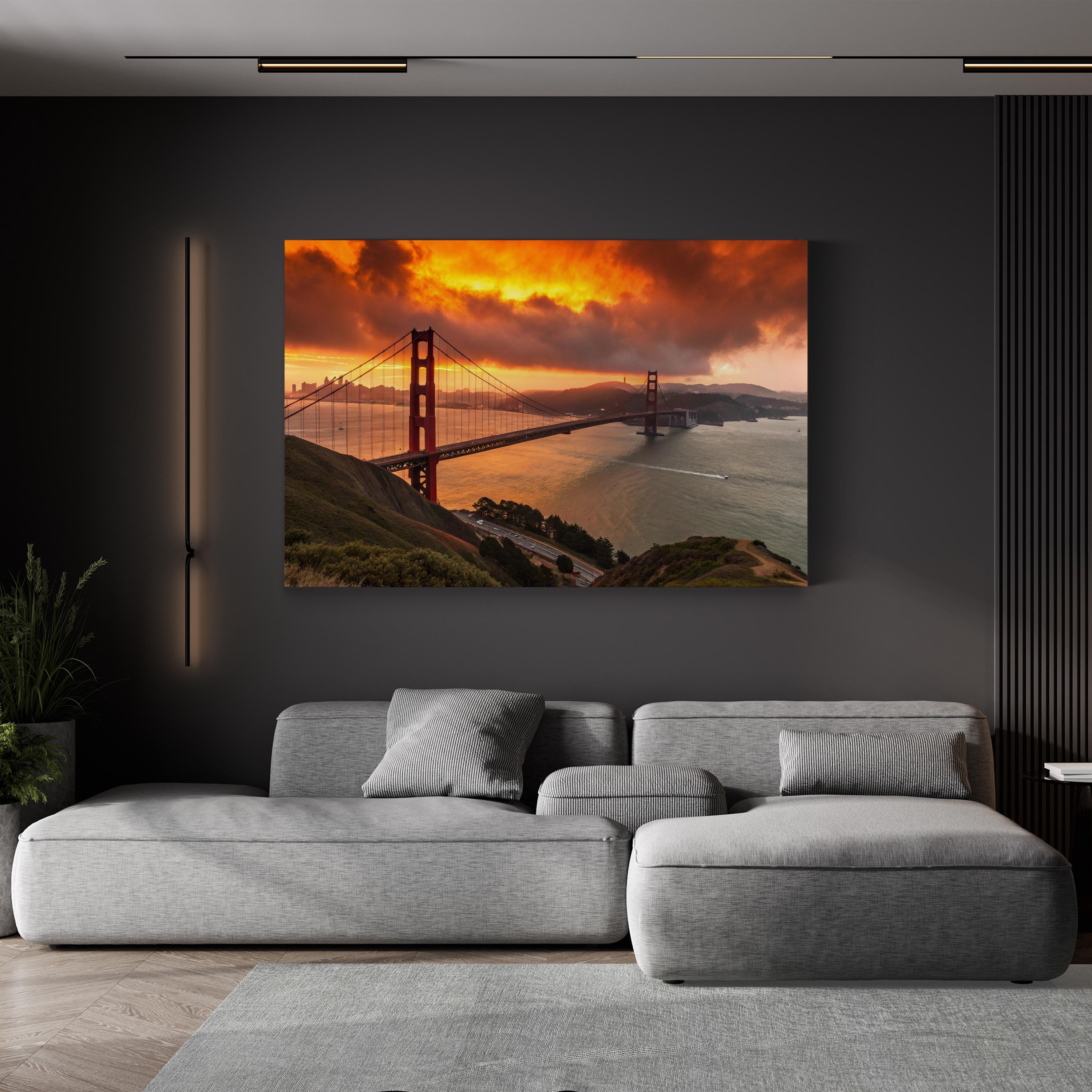 Golden Gate Bridge Sunset — San Francisco, California Framed Canvas Wall Art