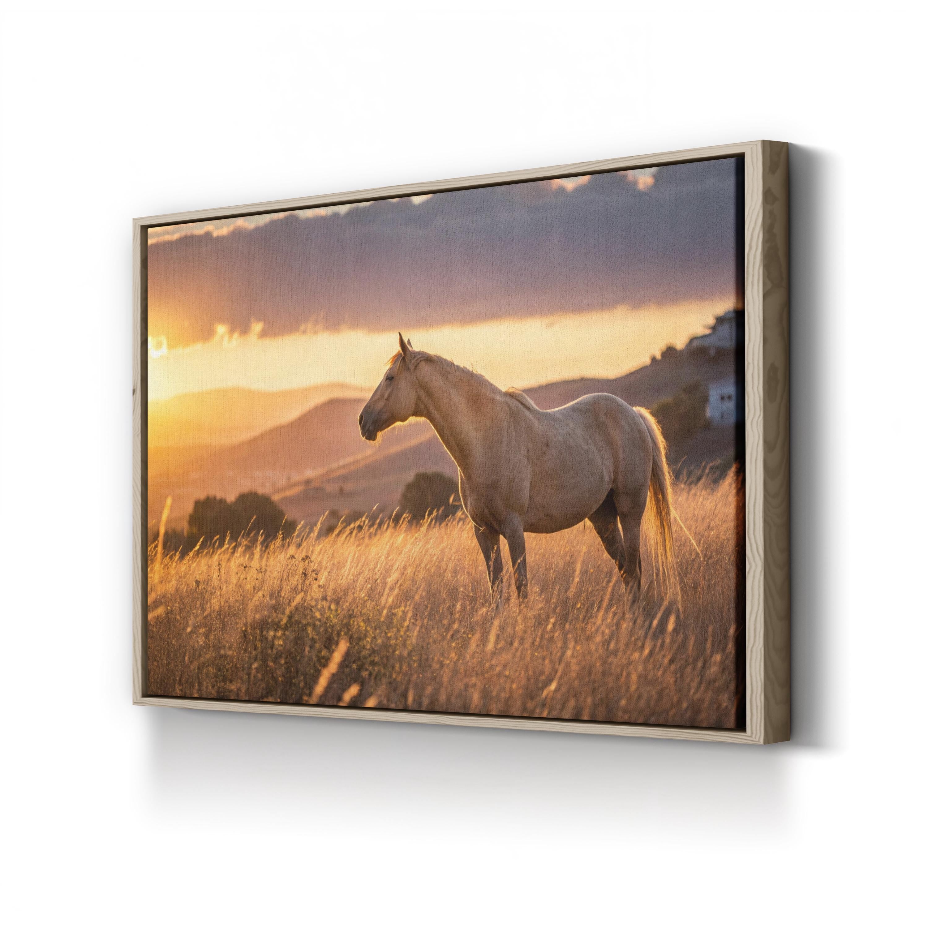 Golden Horse at Sunset – Vintage Photography Wall Art | Western Landscape Canvas Print