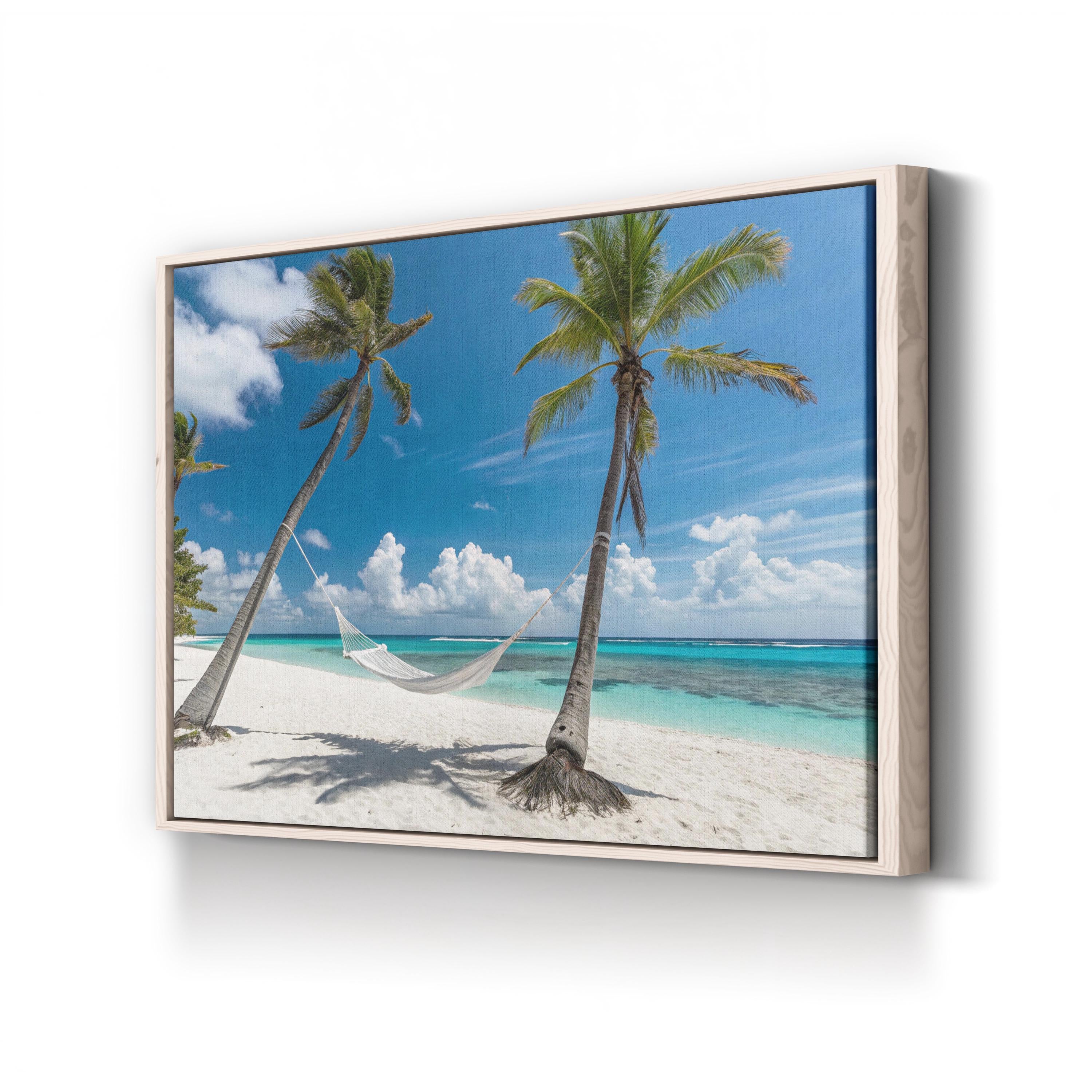 Grand Cayman Beach Canvas Wall Art — Tropical Palm Trees Coastal Landscape Print