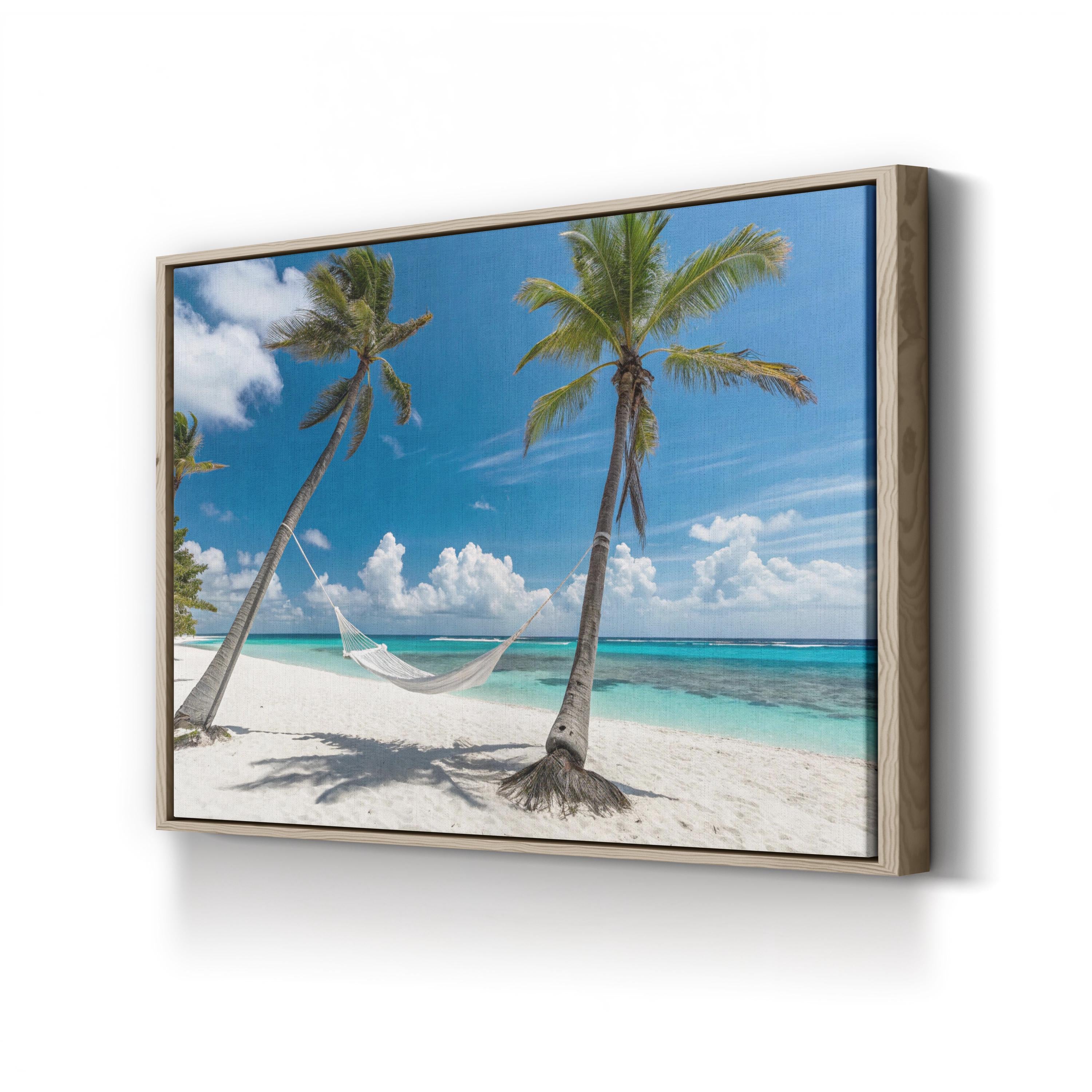 Grand Cayman Beach Canvas Wall Art — Tropical Palm Trees Coastal Landscape Print