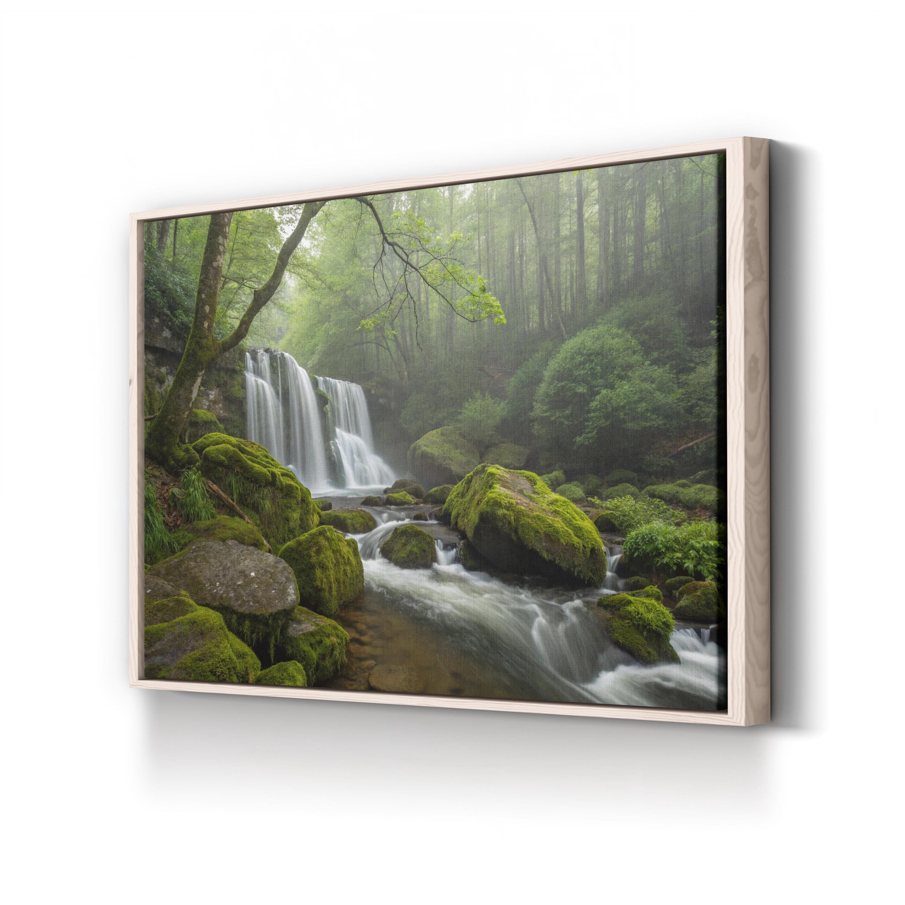 Green Forest Stream – Vintage Photography Wall Art | Woodland Landscape Canvas Print