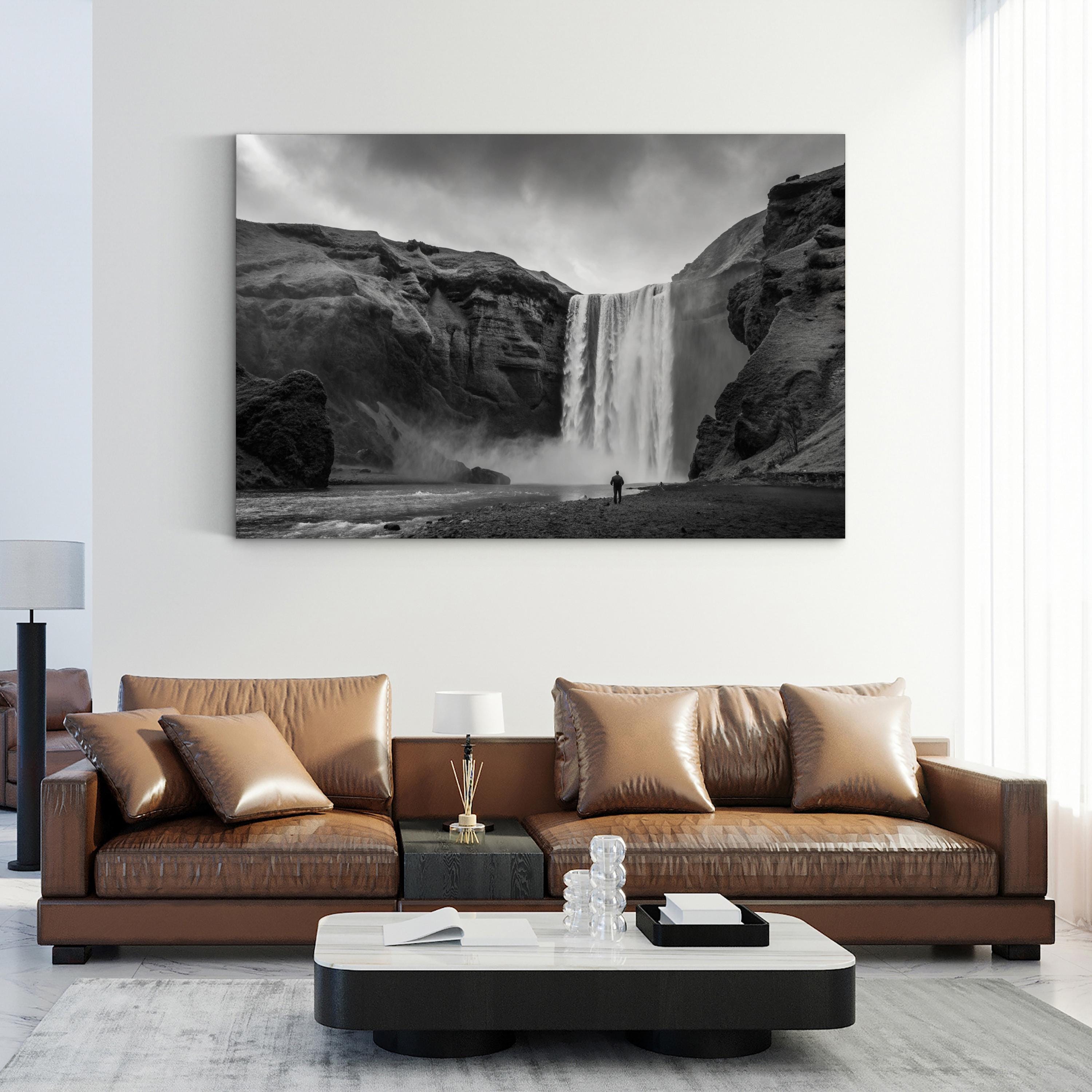 Black & White Waterfall Cliffs – Vintage Photography Wall Art | Framed Landscape Canvas Print