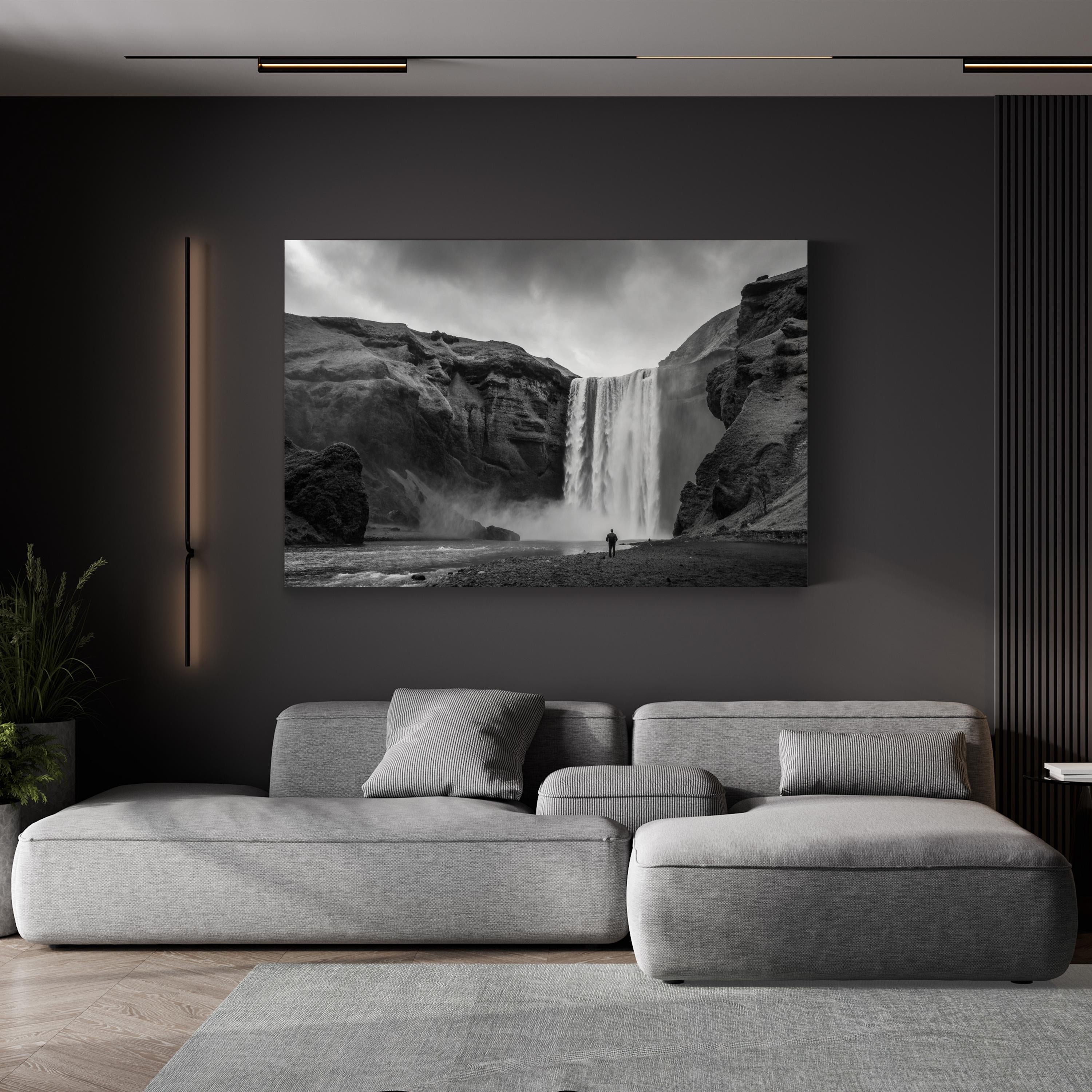 Black & White Waterfall Cliffs – Vintage Photography Wall Art | Framed Landscape Canvas Print