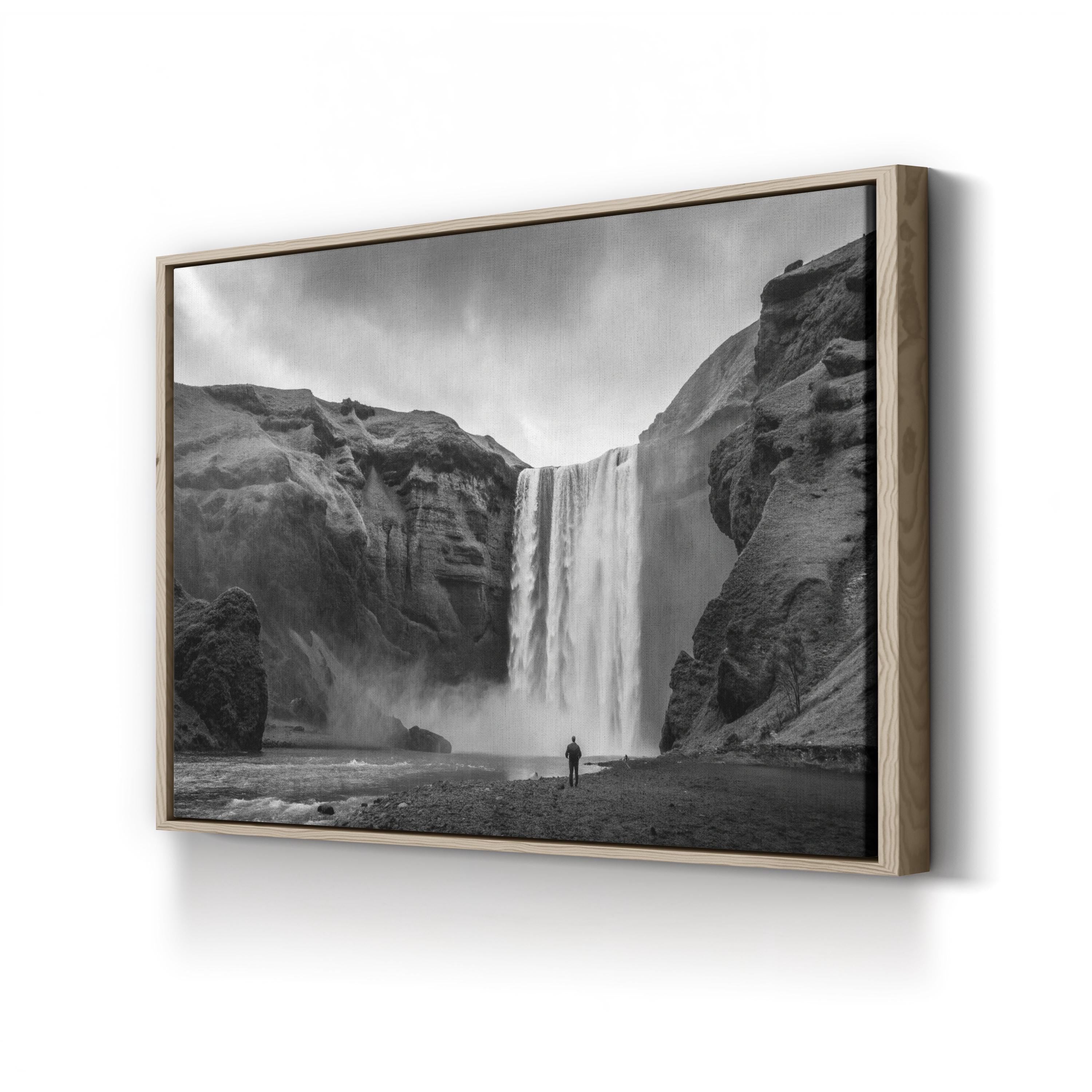 Black & White Waterfall Cliffs – Vintage Photography Wall Art | Framed Landscape Canvas Print