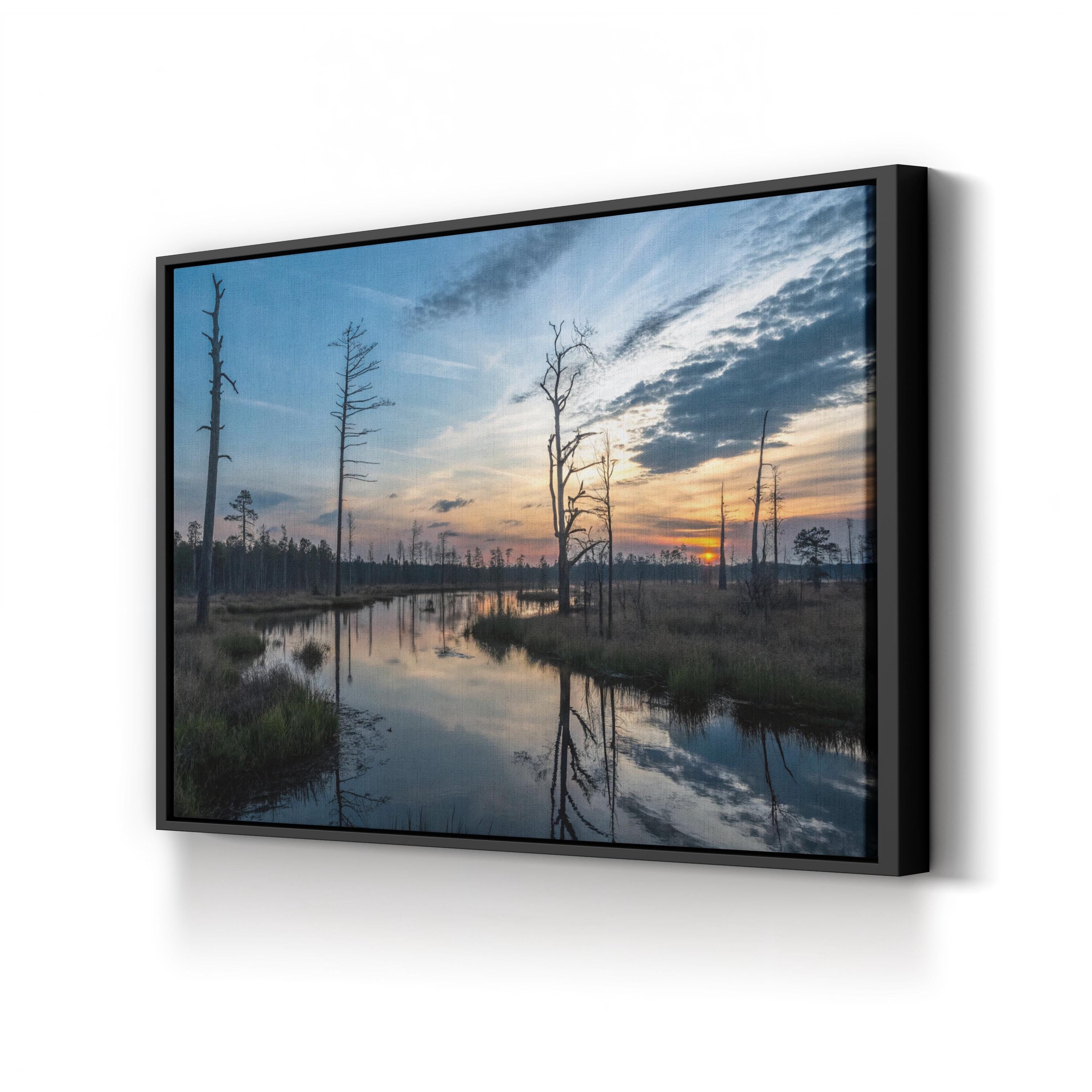 Sunset Reflection Still Water – Vintage Photography Wall Art | Tranquil Nature Canvas Print