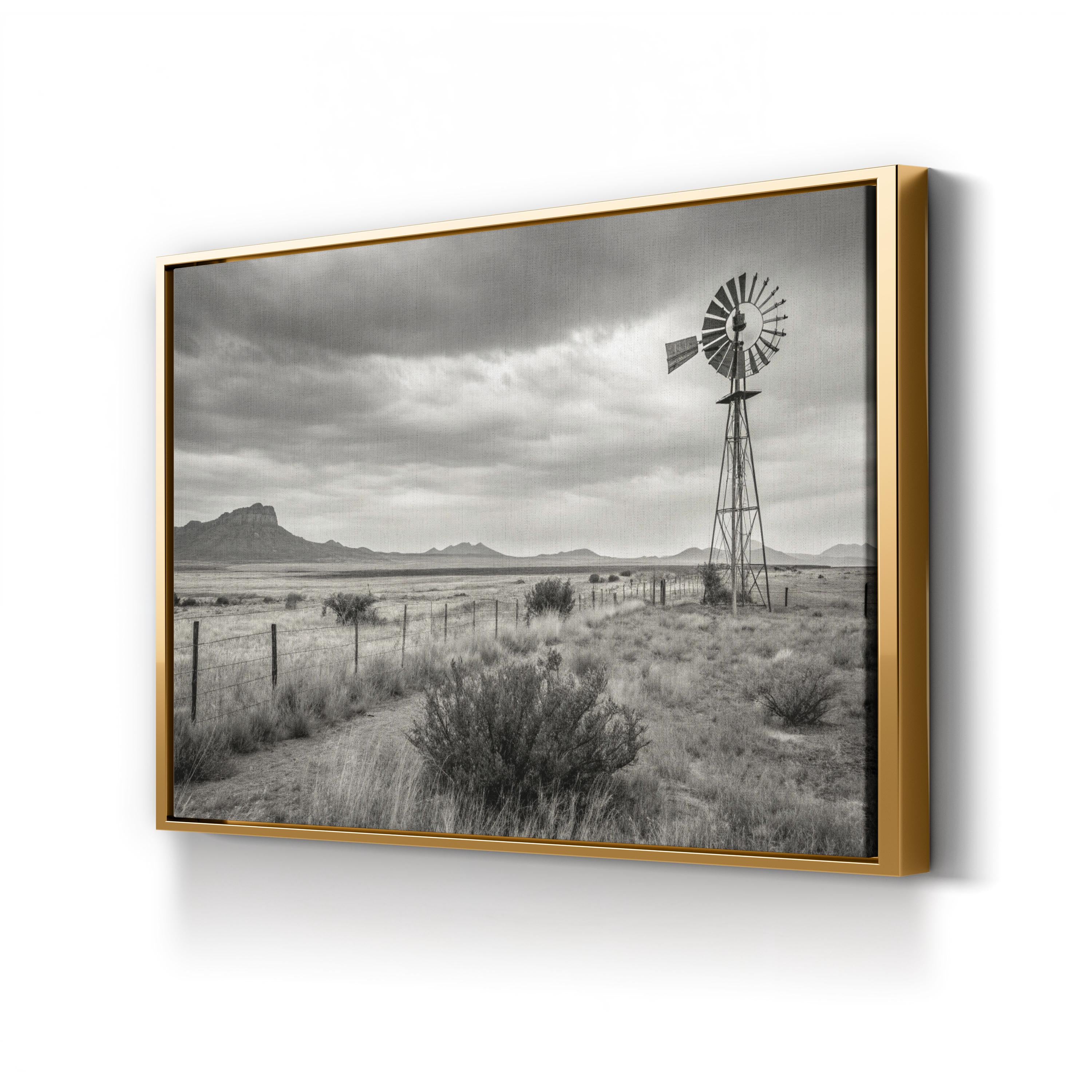 Windmill Desert Landscape – Vintage Photography Wall Art | Rustic Western Canvas Print