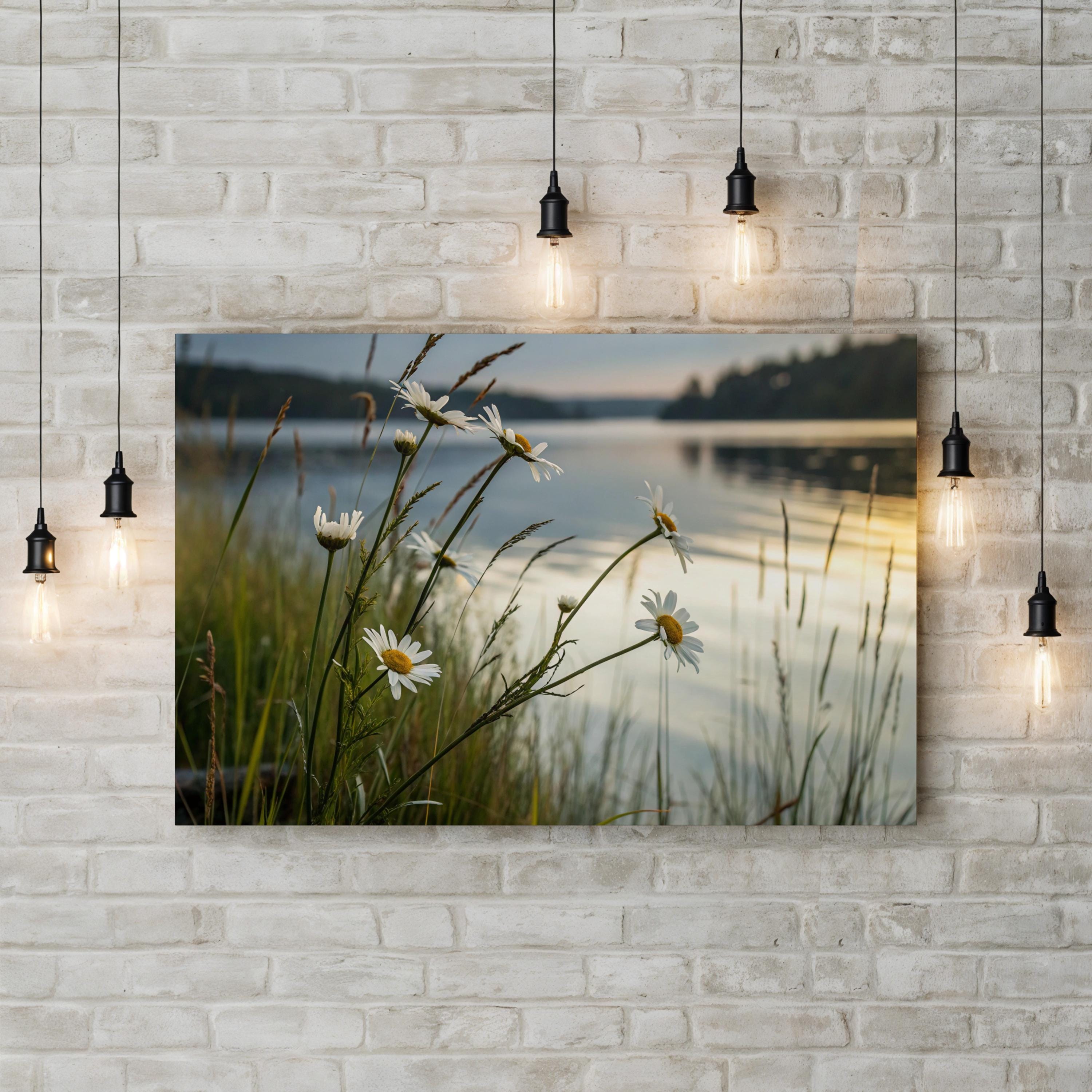 Lake Welsperg Canvas Wall Art — Tranquil Lakeside Floral Landscape Print, South Tyrol Italy