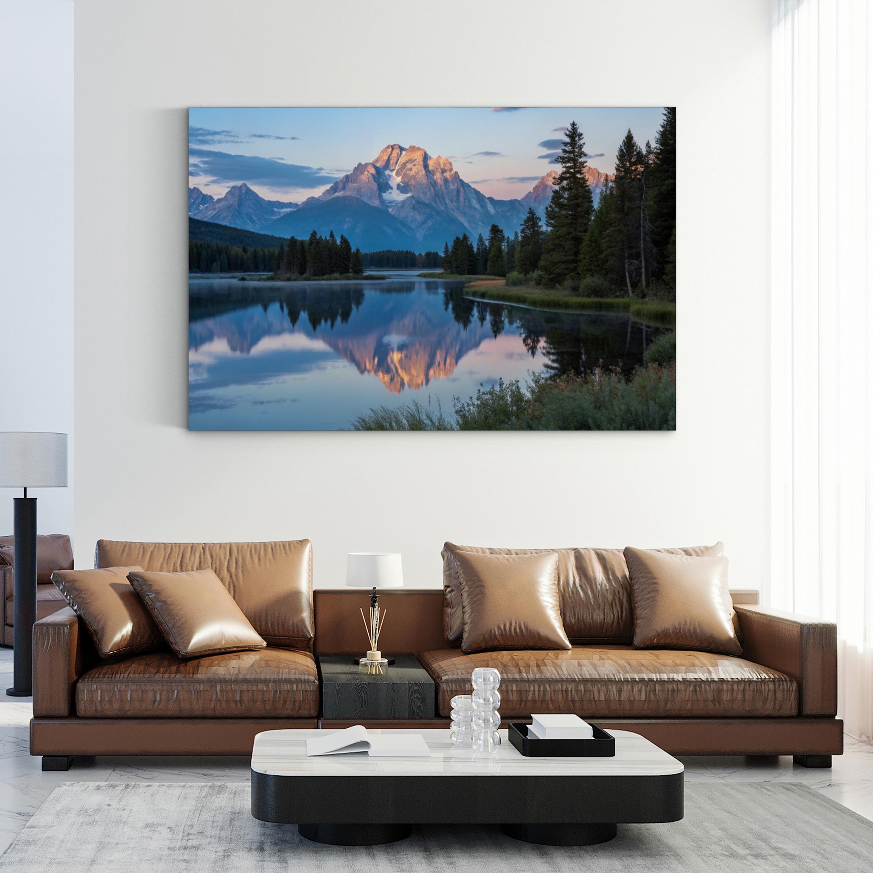 Sunset Mountain Lake Canvas Wall Art — Tranquil Reflection Landscape Print