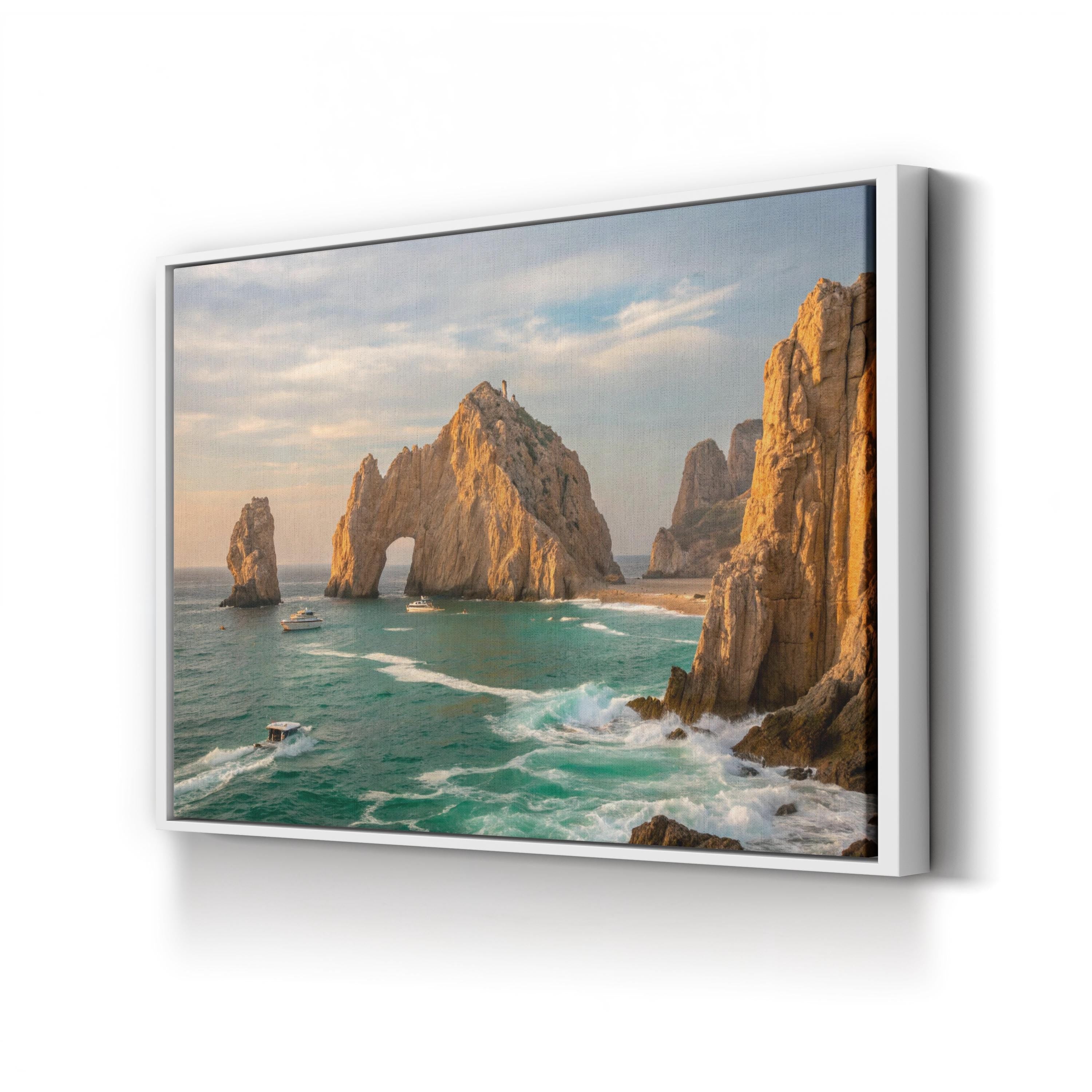 Beach Sunset Canvas Wall Art — Coastal Rock Formation Ocean Landscape Print
