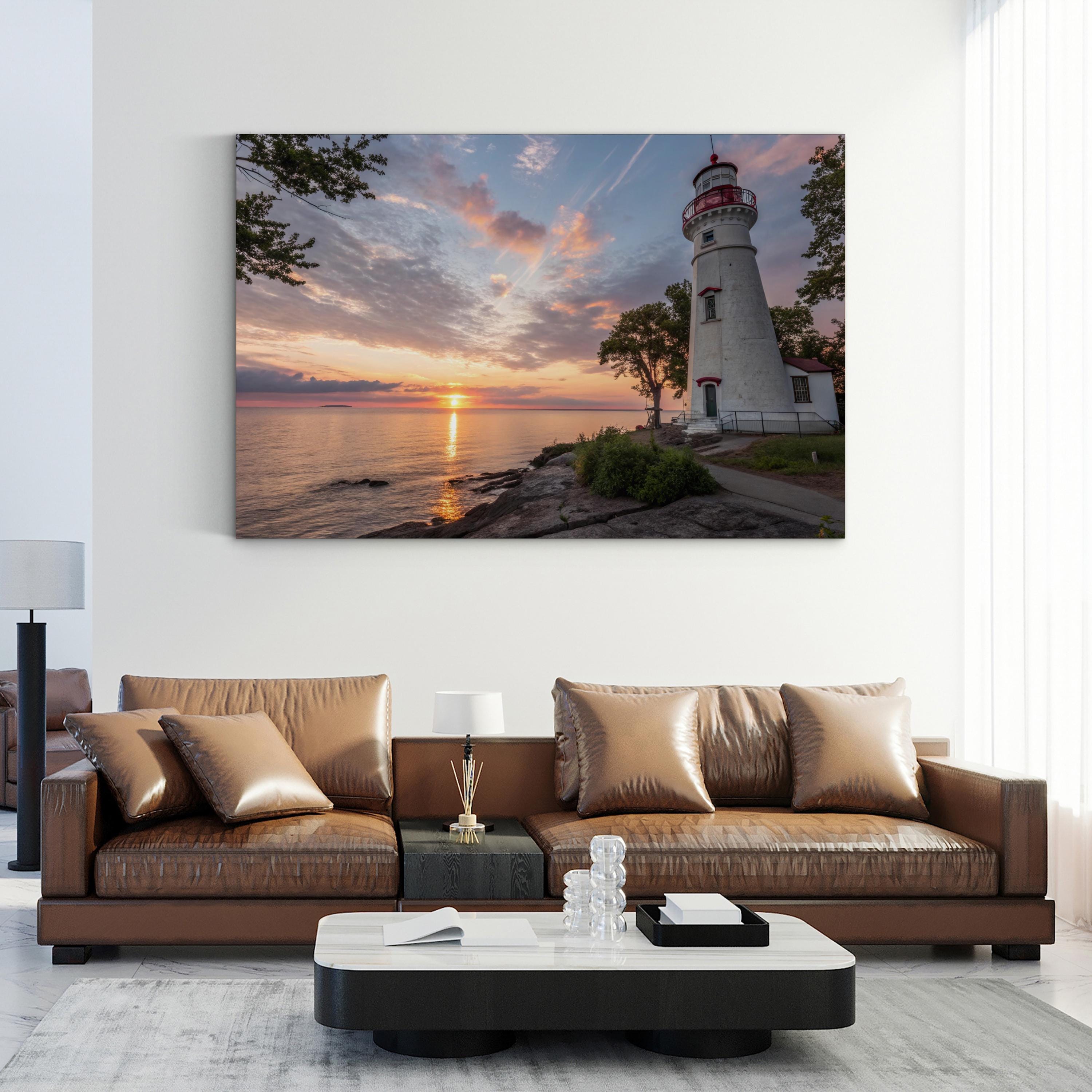 Marblehead Lighthouse Canvas Wall Art: Marblehead Ohio Sunset Coastal Landscape Print