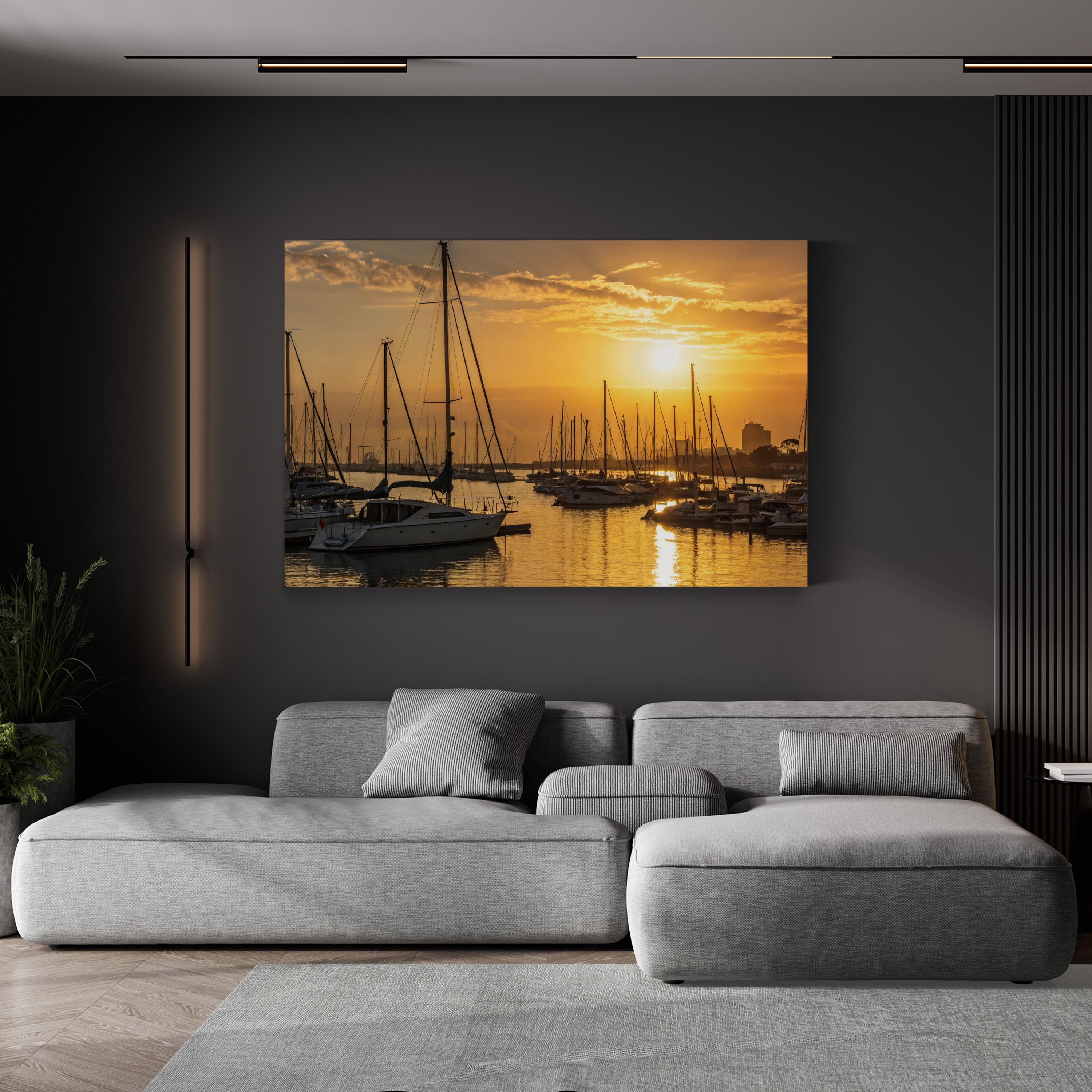 Marina di Pisa Sunset Canvas Wall Art: Tuscany Italy Coastal Marina Sailboat Landscape Print