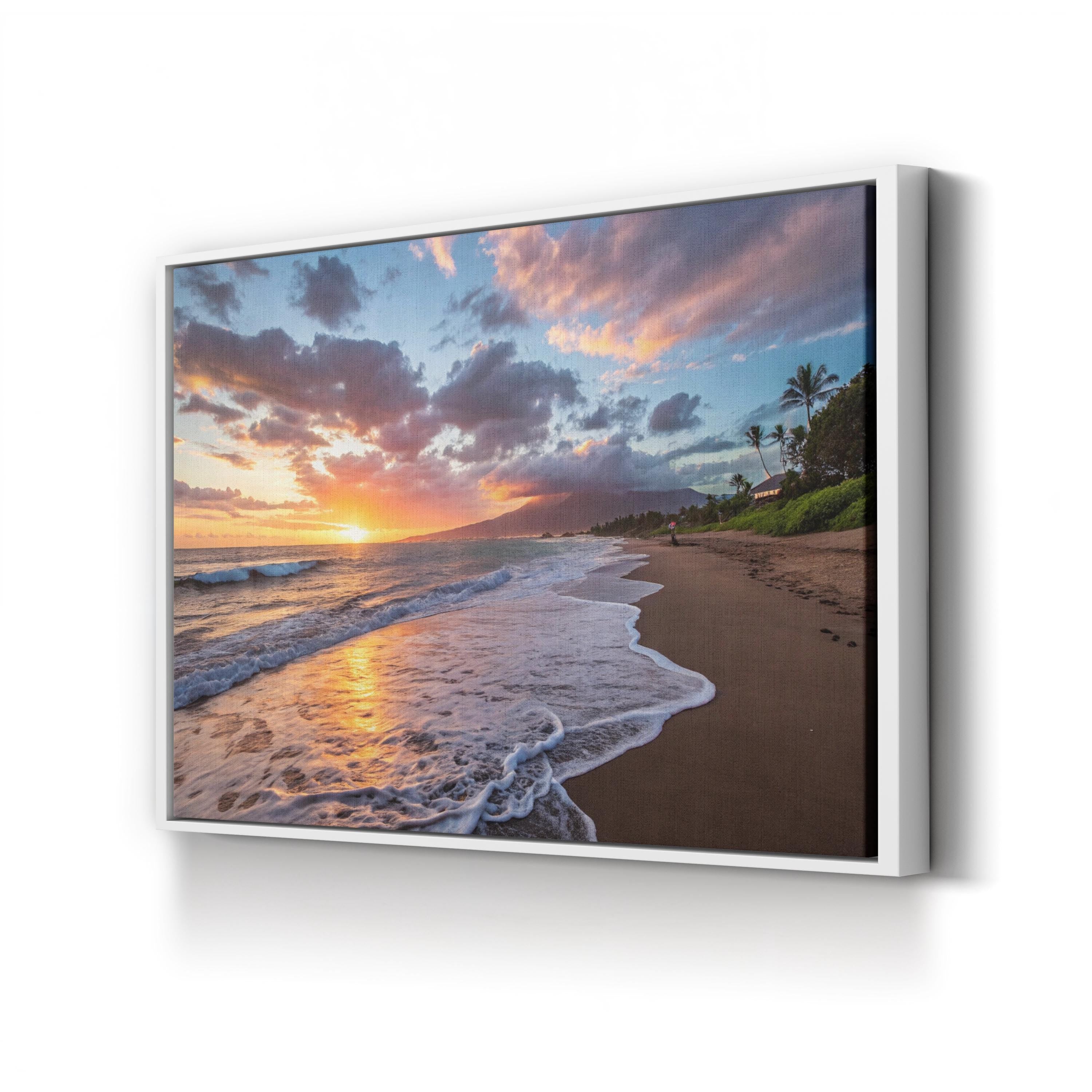 Maui Beach Sunset, Maui, Hawaii, USA Wall Art — Contemporary Tropical Coastal Canvas Print