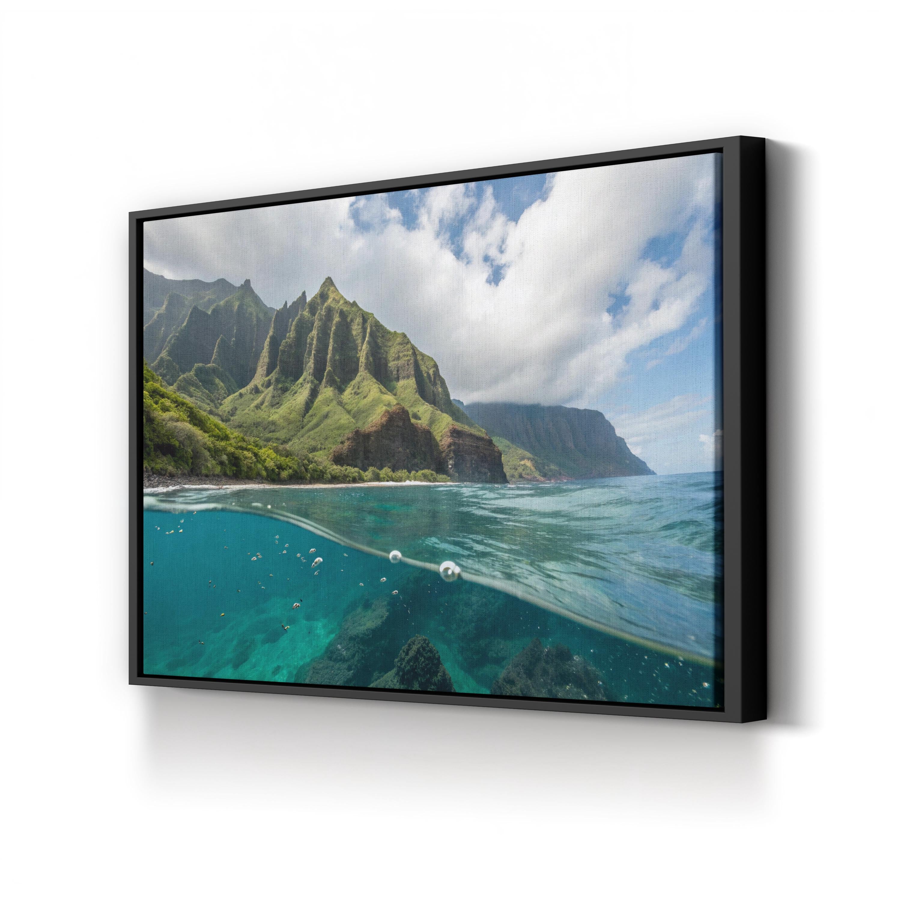 Maui Coastal Canvas Wall Art: Maui Hawaii Tropical Ocean & Mountain Landscape Print