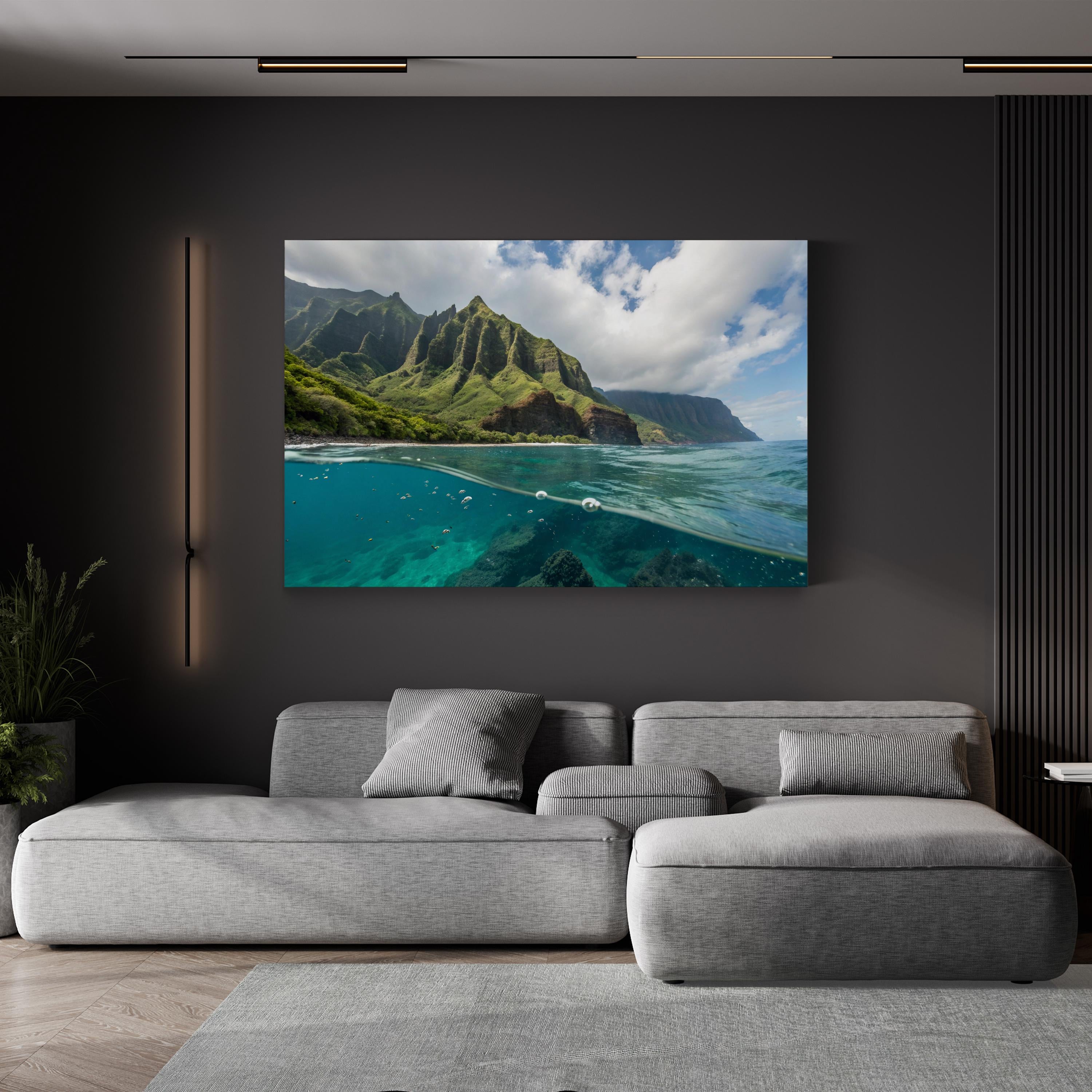 Maui Coastal Canvas Wall Art: Maui Hawaii Tropical Ocean & Mountain Landscape Print
