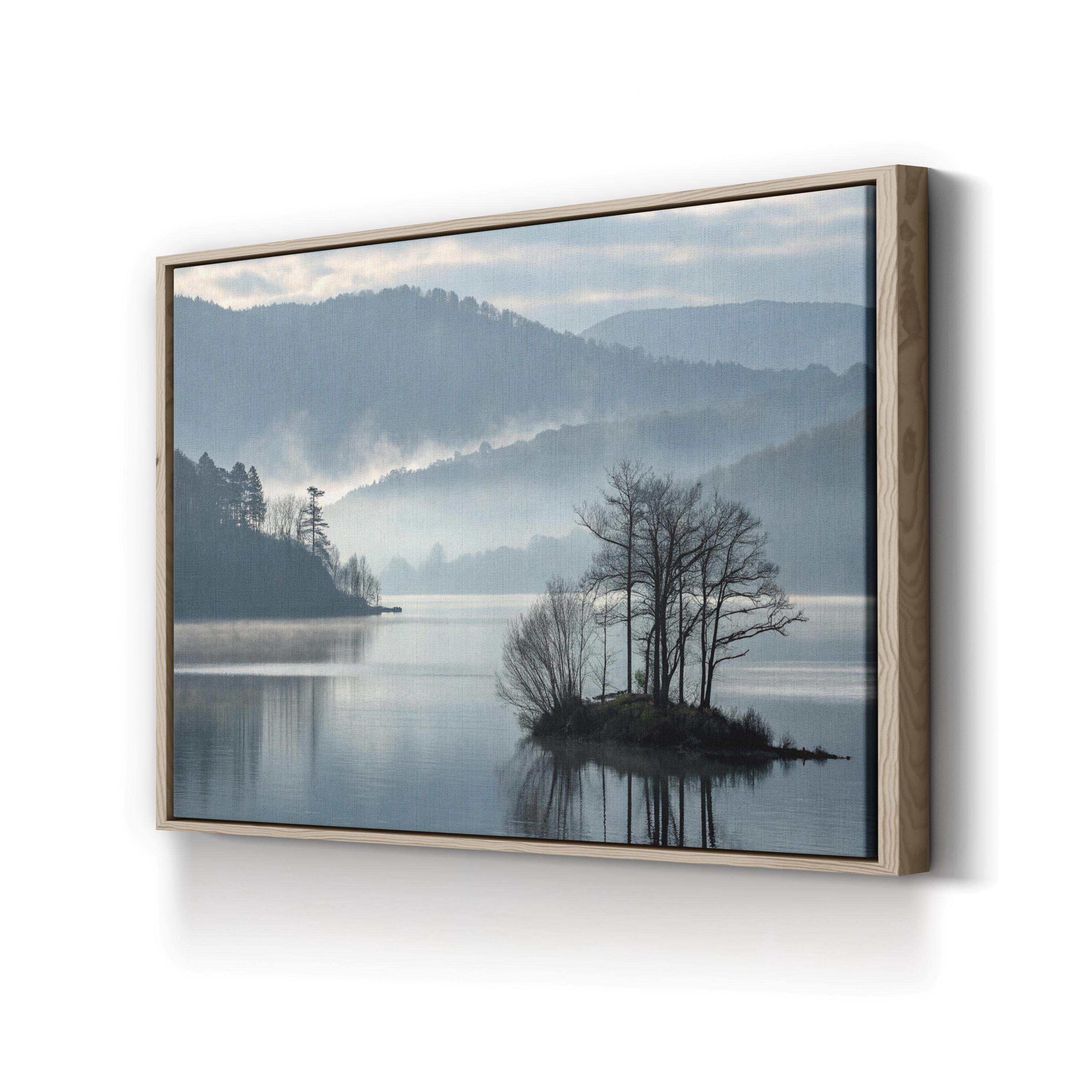 Misty Lake Tree Silhouette – Vintage Photography Wall Art | Nautical Landscape Canvas Print