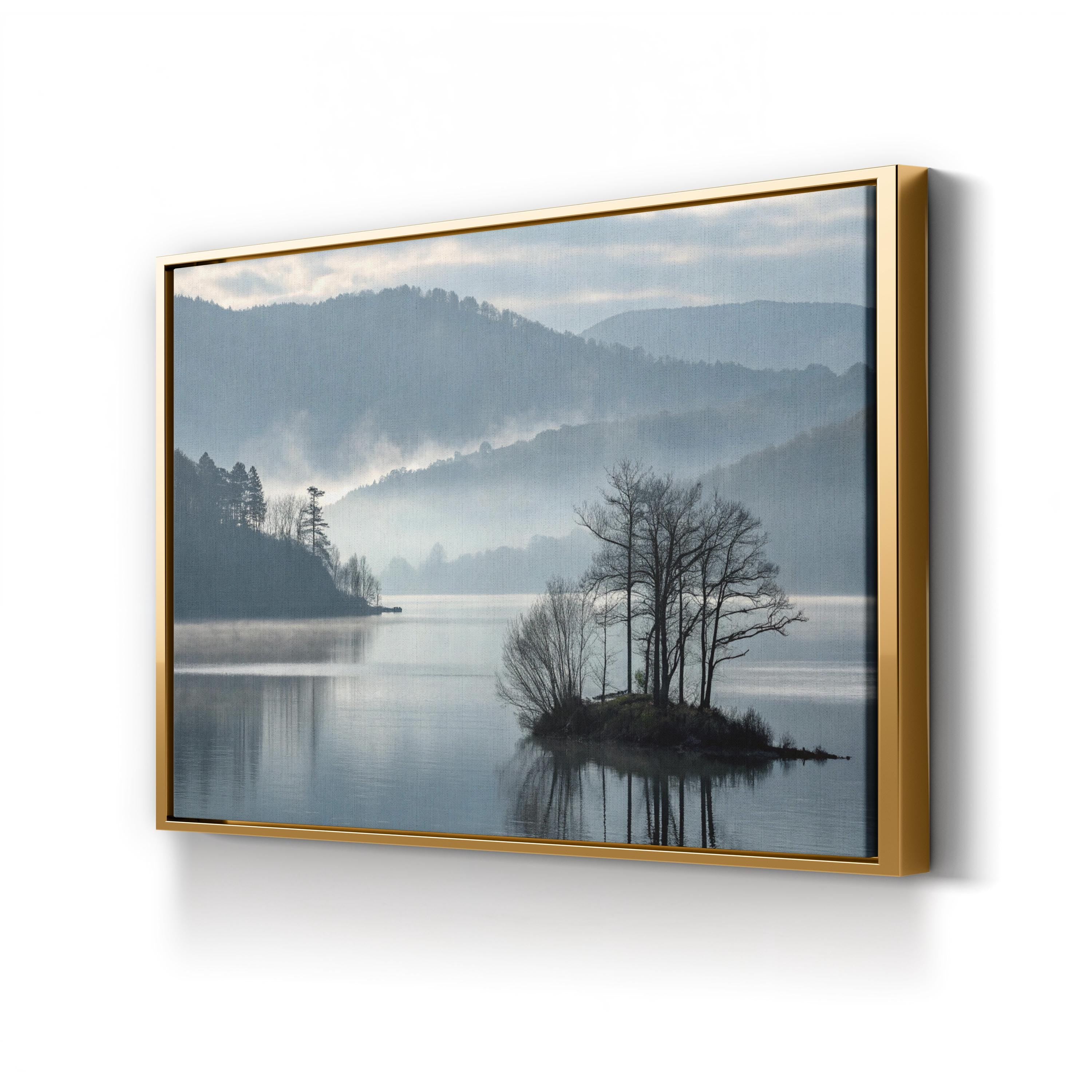 Misty Lake Tree Silhouette – Vintage Photography Wall Art | Nautical Landscape Canvas Print