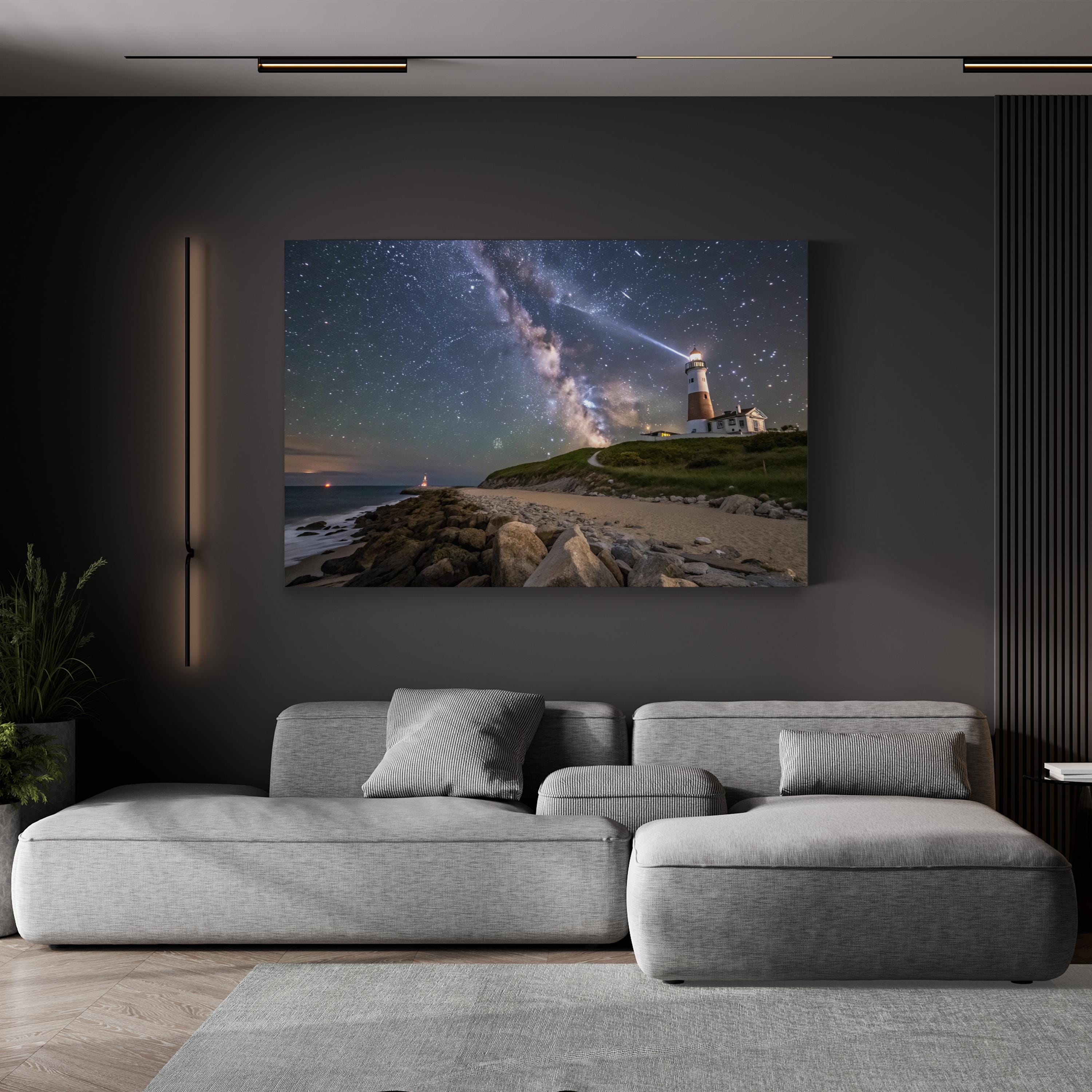 Montauk Lighthouse Starry Night – Vintage Photography Wall Art | Coastal Canvas Print