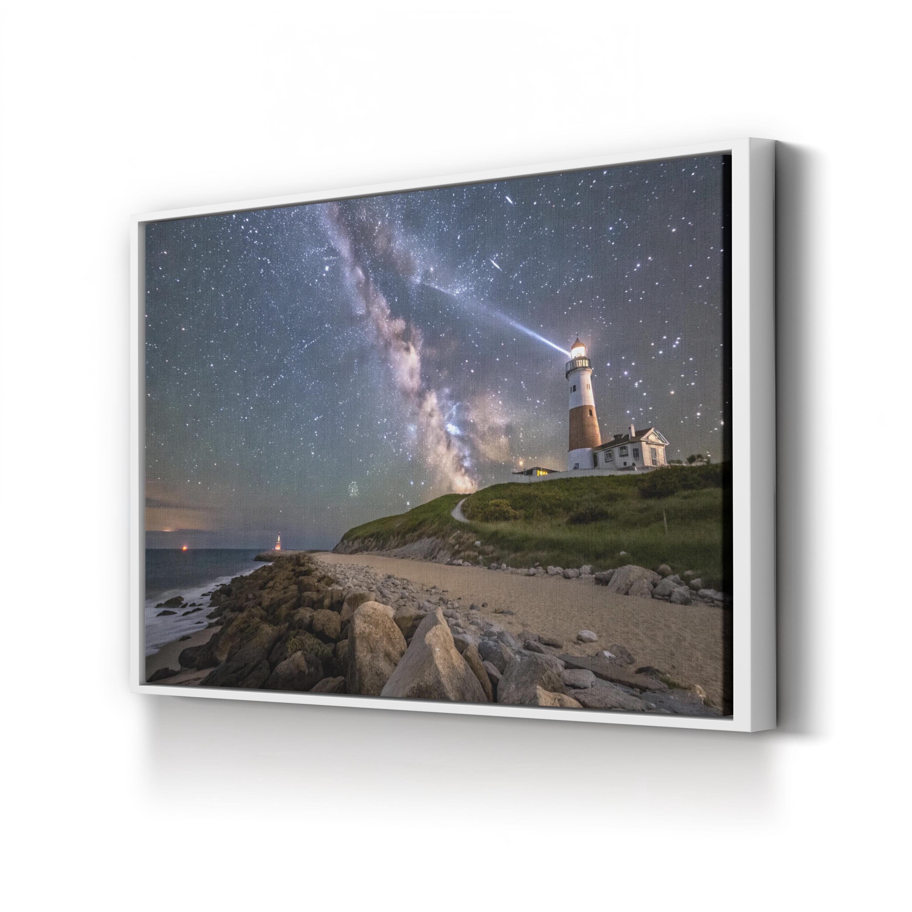 Montauk Lighthouse Starry Night – Vintage Photography Wall Art | Coastal Canvas Print