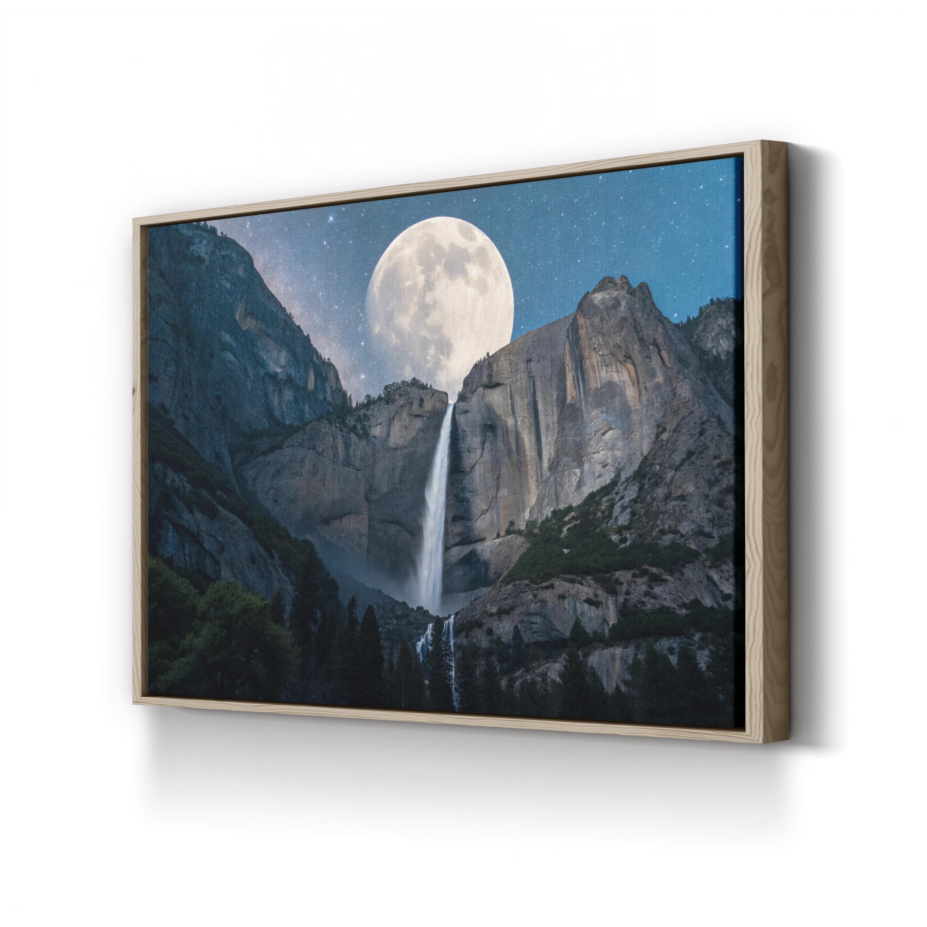 Moonfall Waterfall Night – Vintage Photography Wall Art | Full Moon Canvas Print