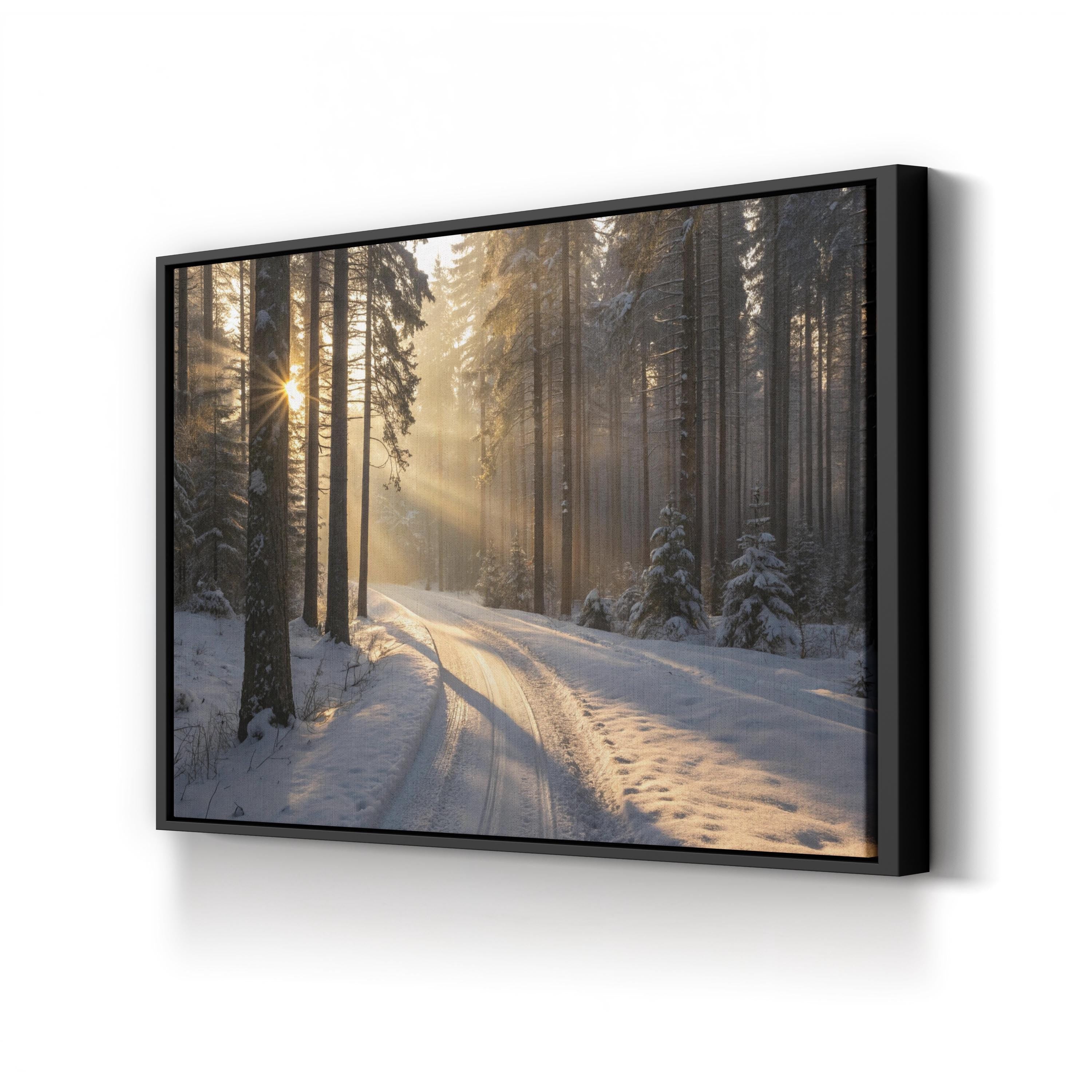 Winter Morning Sunlight Forest – Vintage Photography Wall Art | Snowy Landscape Canvas Print