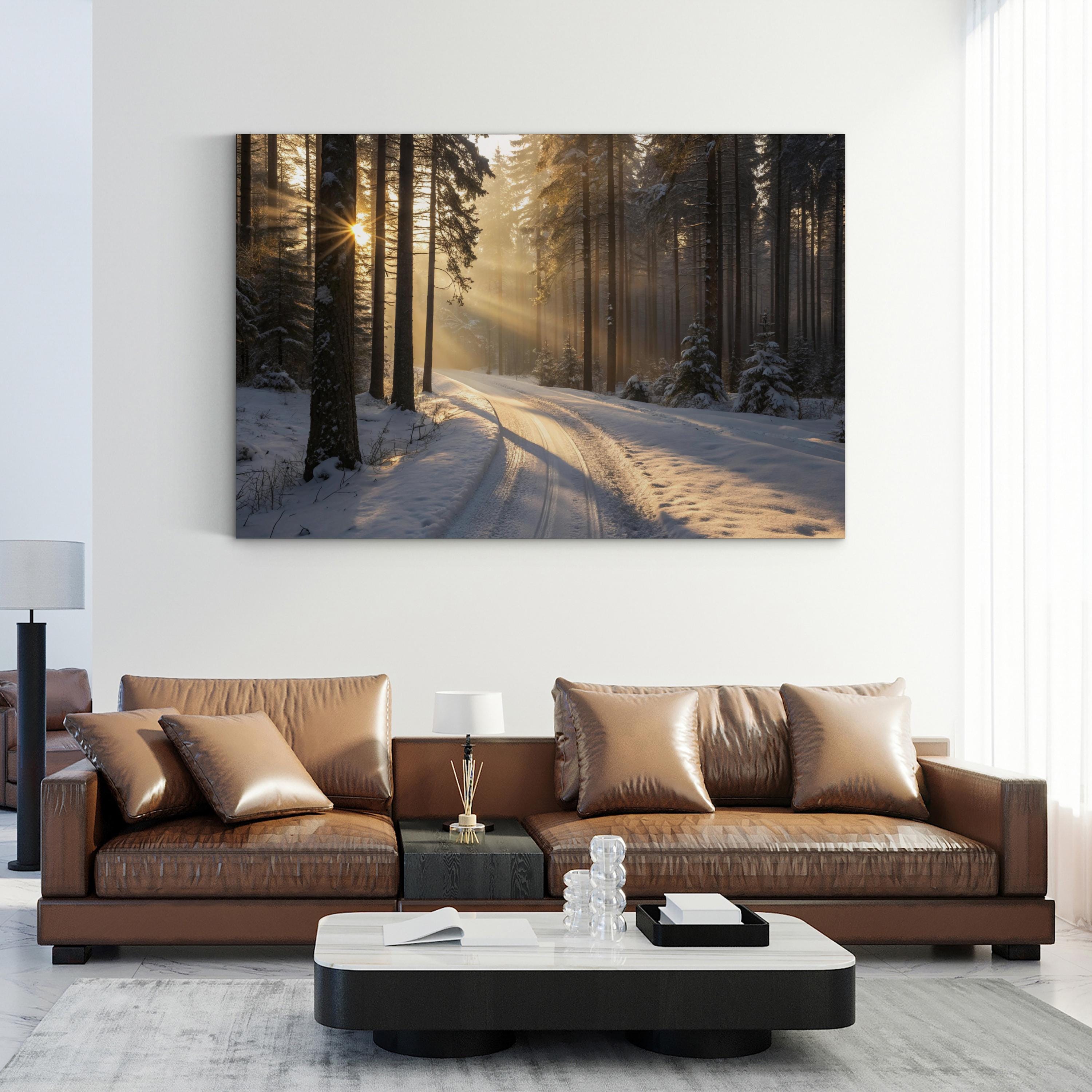 Winter Morning Sunlight Forest – Vintage Photography Wall Art | Snowy Landscape Canvas Print