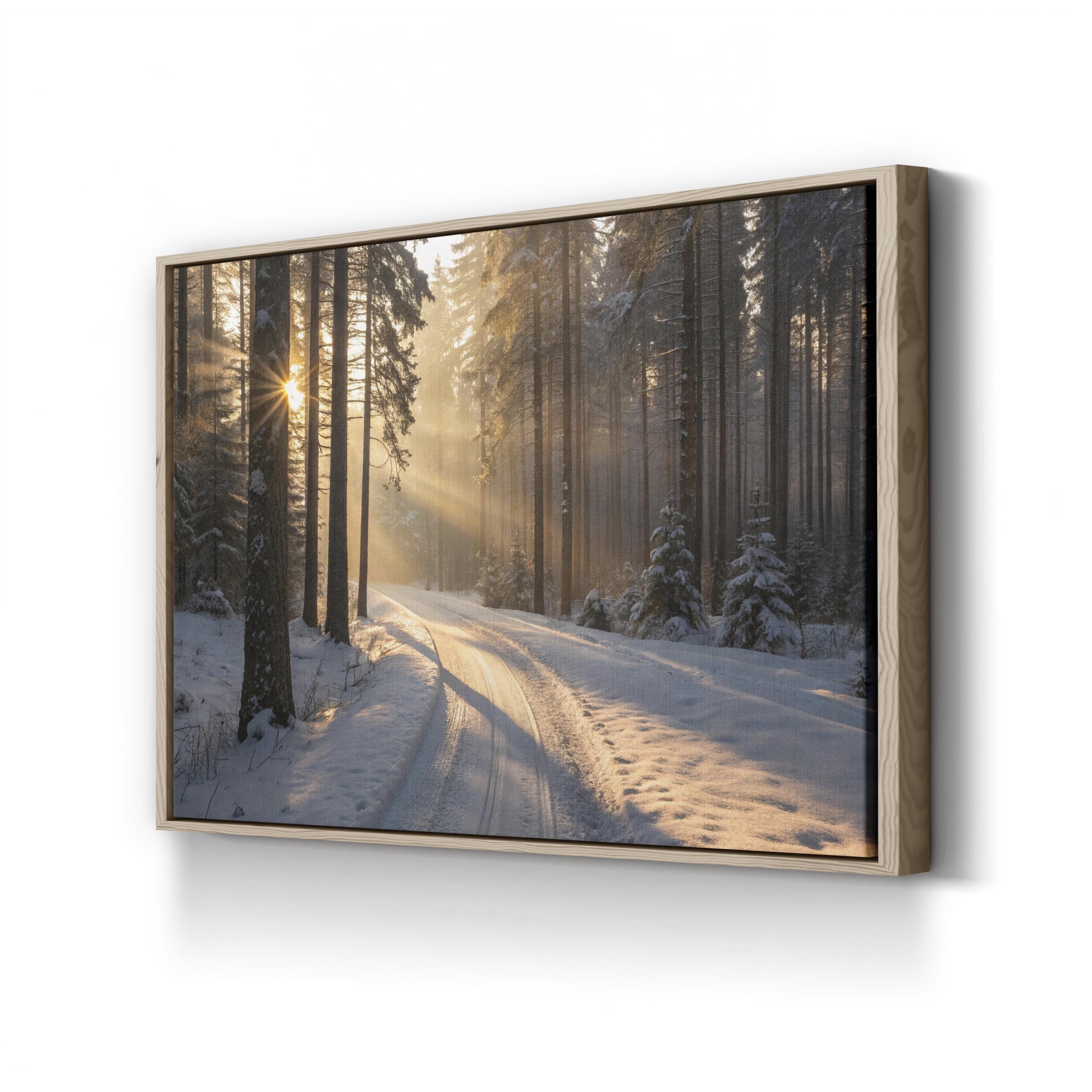 Winter Morning Sunlight Forest – Vintage Photography Wall Art | Snowy Landscape Canvas Print