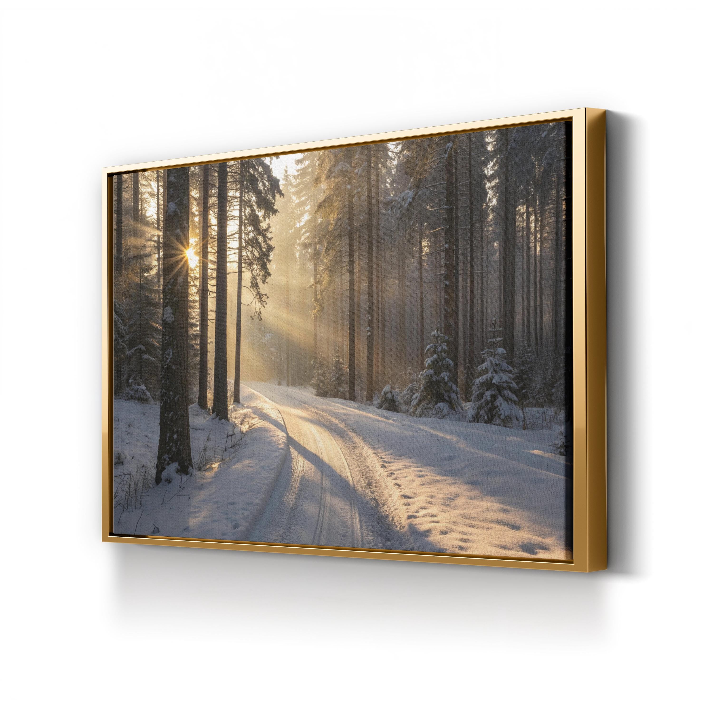 Winter Morning Sunlight Forest – Vintage Photography Wall Art | Snowy Landscape Canvas Print