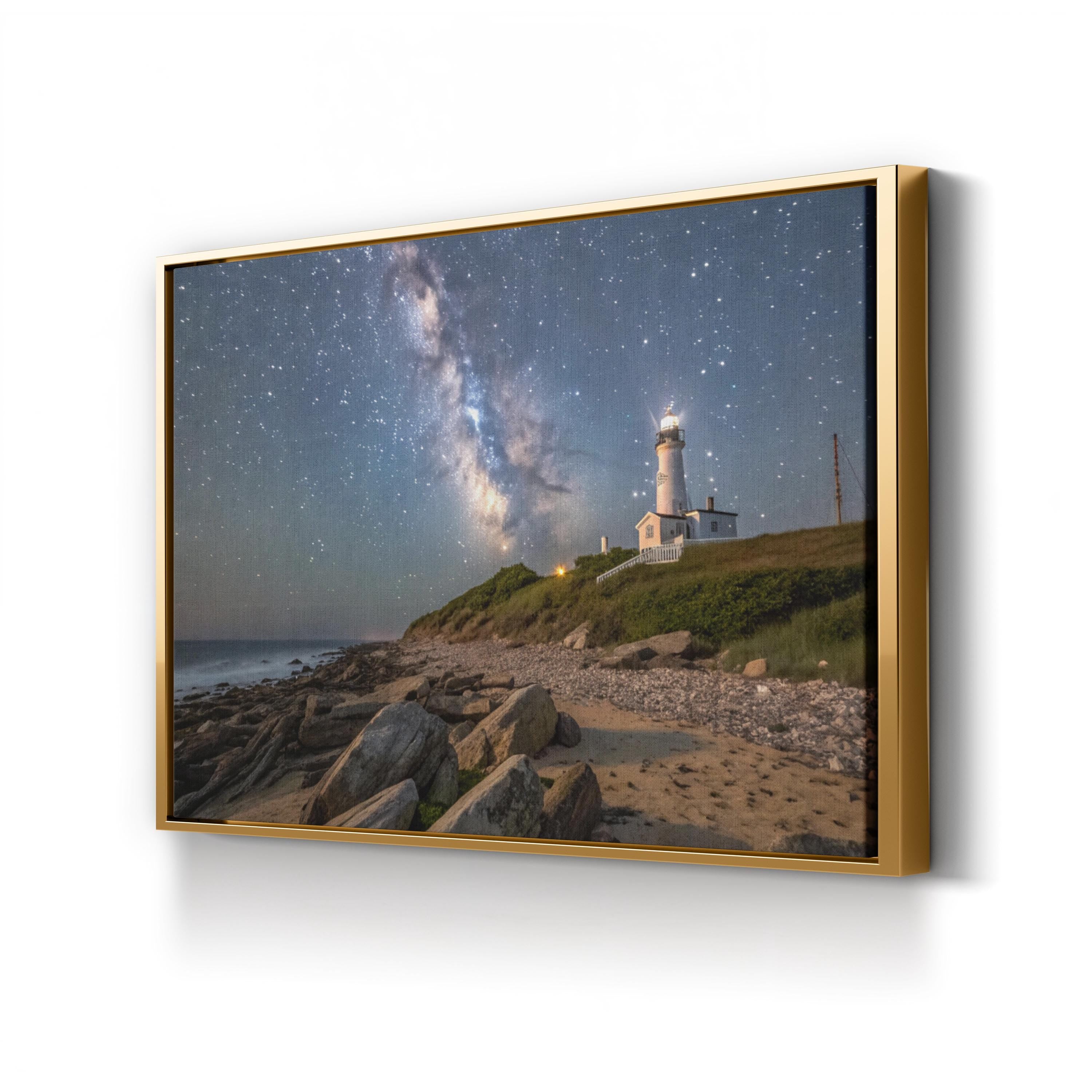 Montauk Beach Starry Night – Vintage Photography Wall Art | Coastal Lighthouse Canvas Print