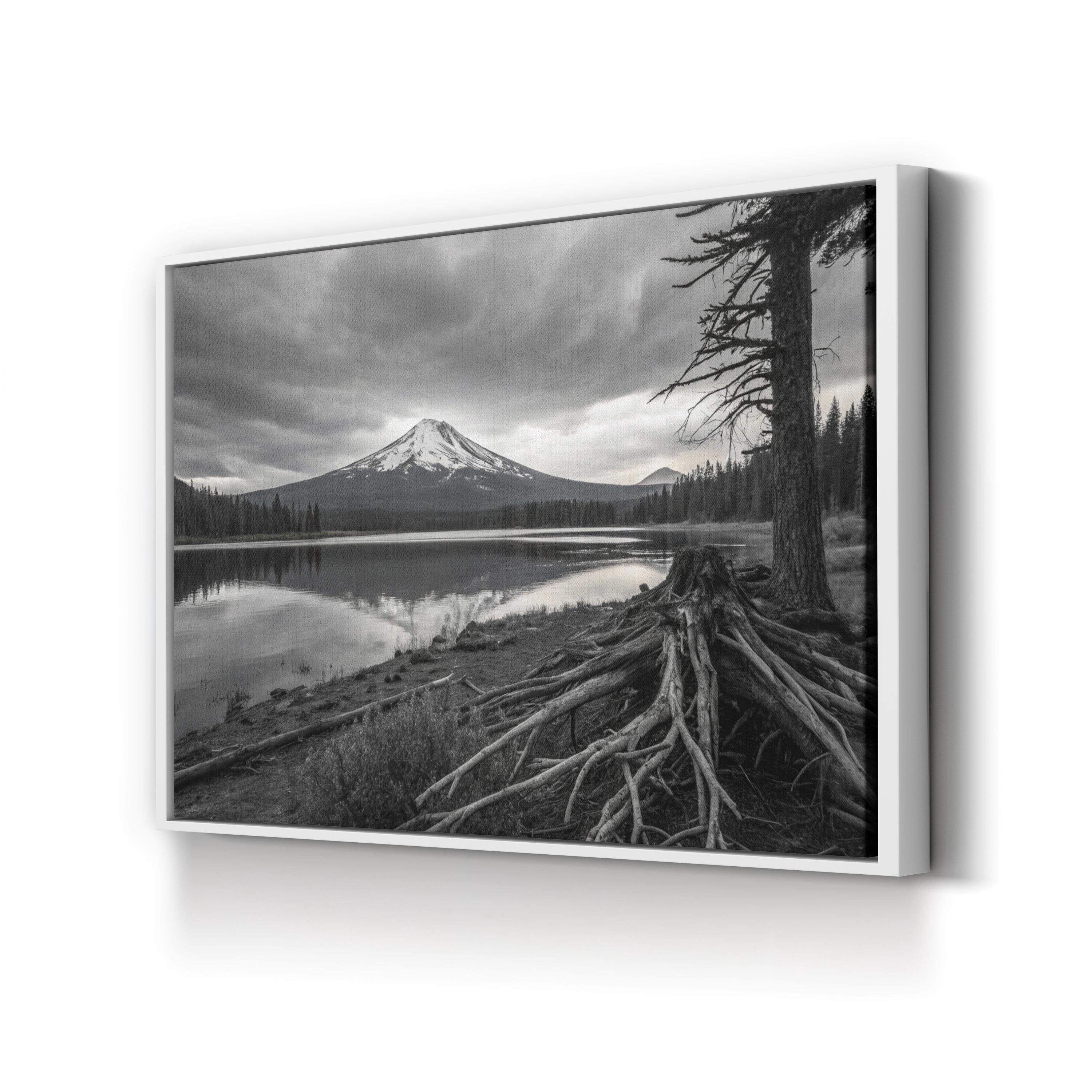 Mt. Bachelor – Vintage Photography Wall Art | Lake & Mountain Landscape Canvas Print