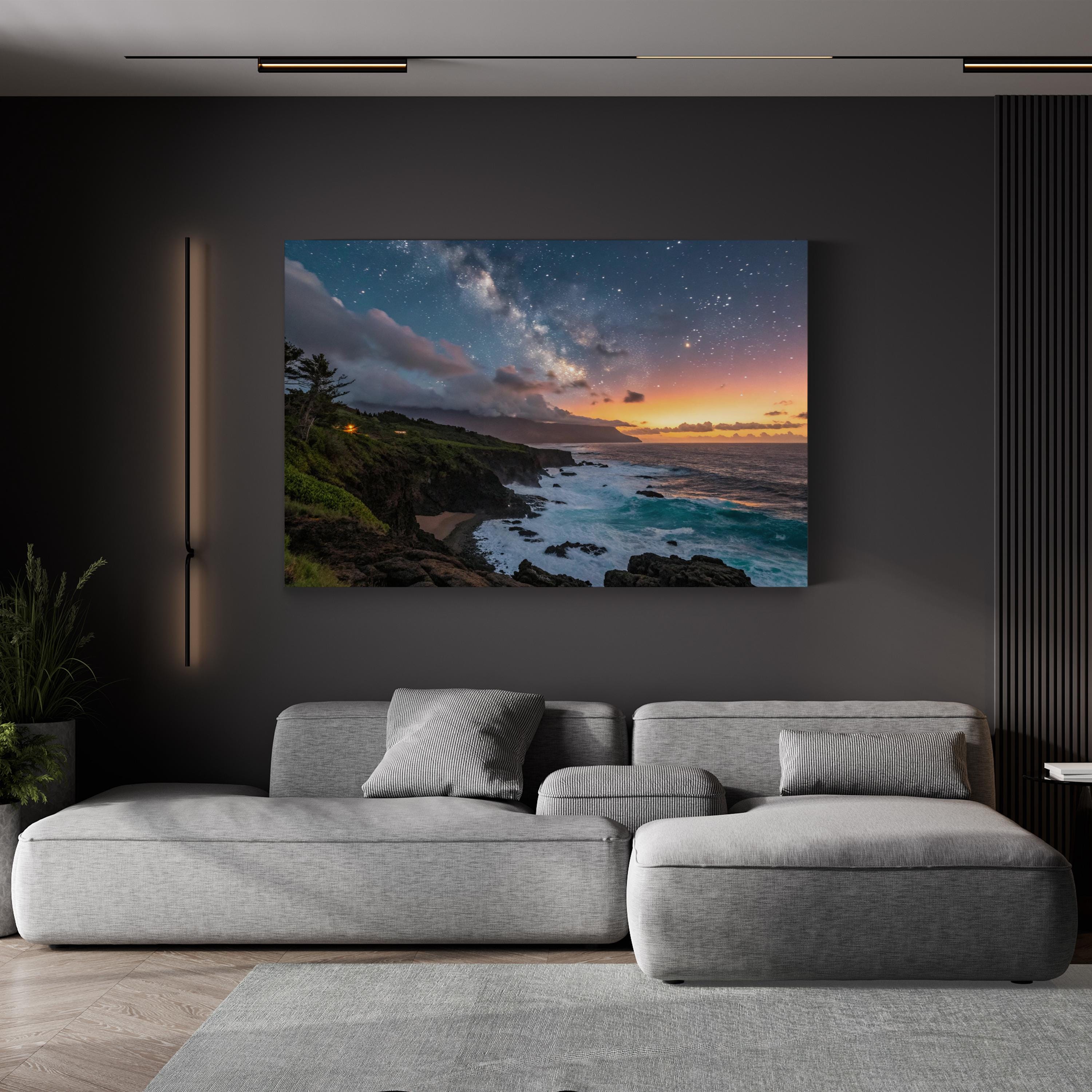 Framed Ocean & Starry Sky – Vintage Photography Wall Art | Coastal Landscape Canvas Print
