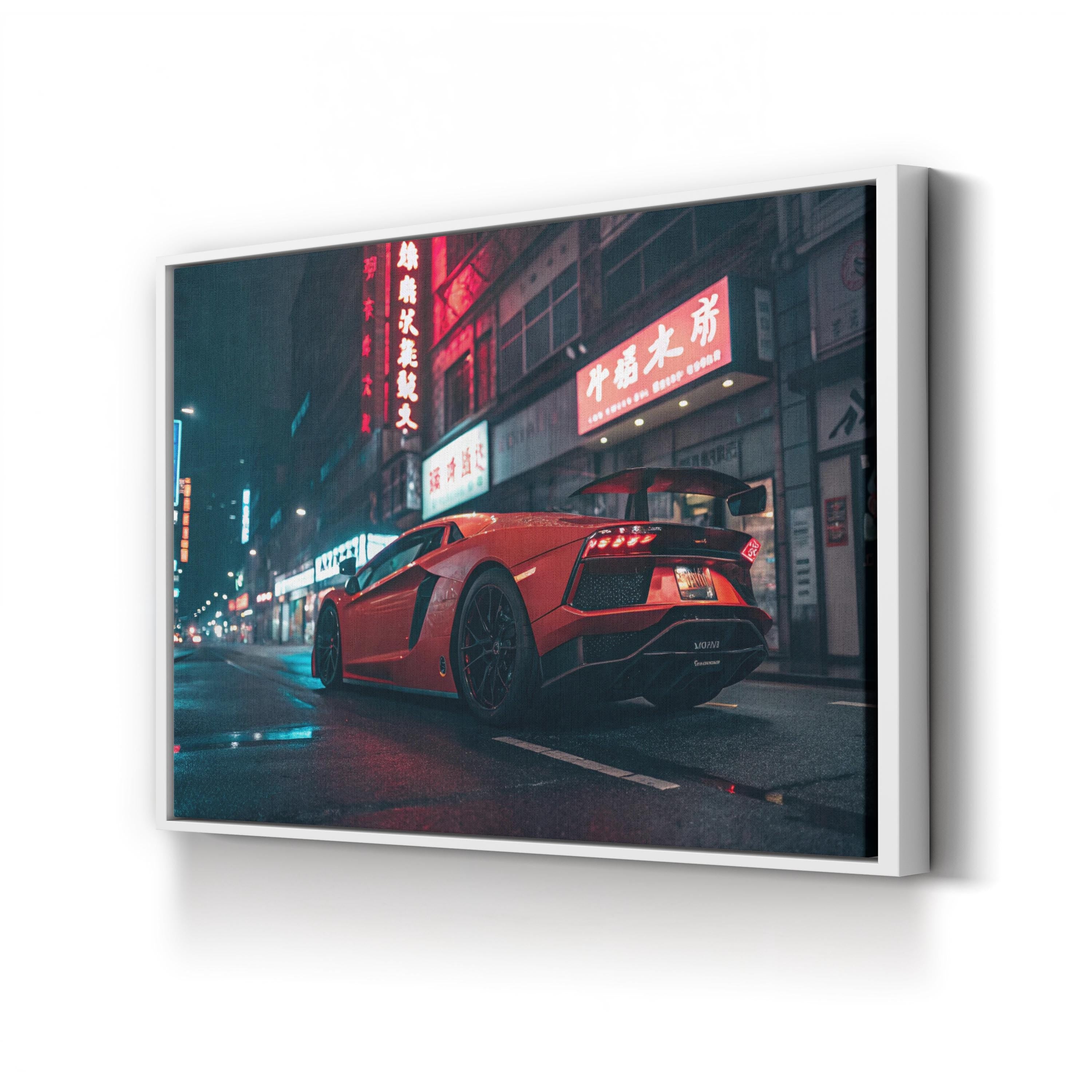 Neon Car Night Streetscape – Vintage Photography Wall Art | Urban Canvas Print