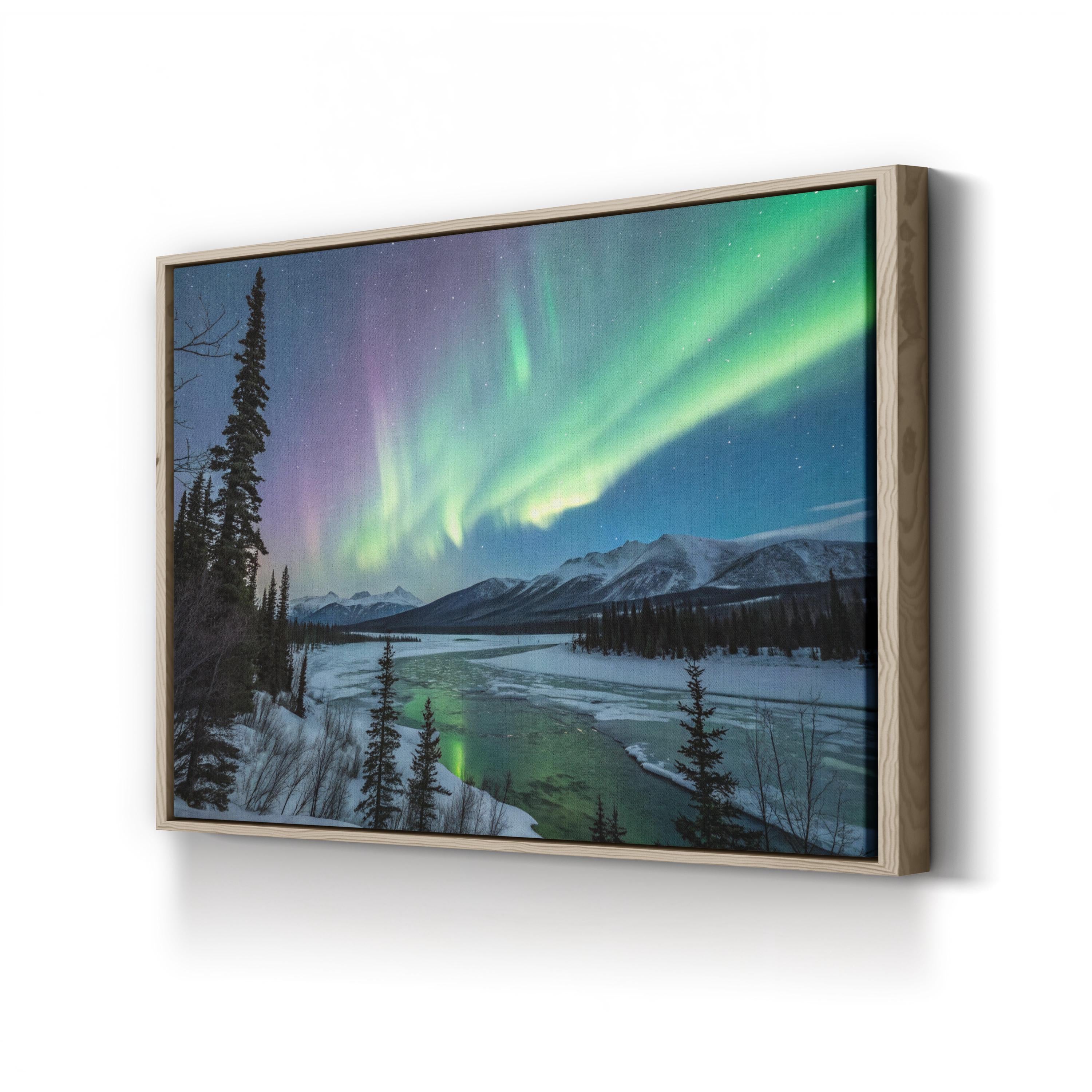 Aurora Borealis Northern Lights – Vintage Photography Wall Art | Winter Night Sky Canvas Print