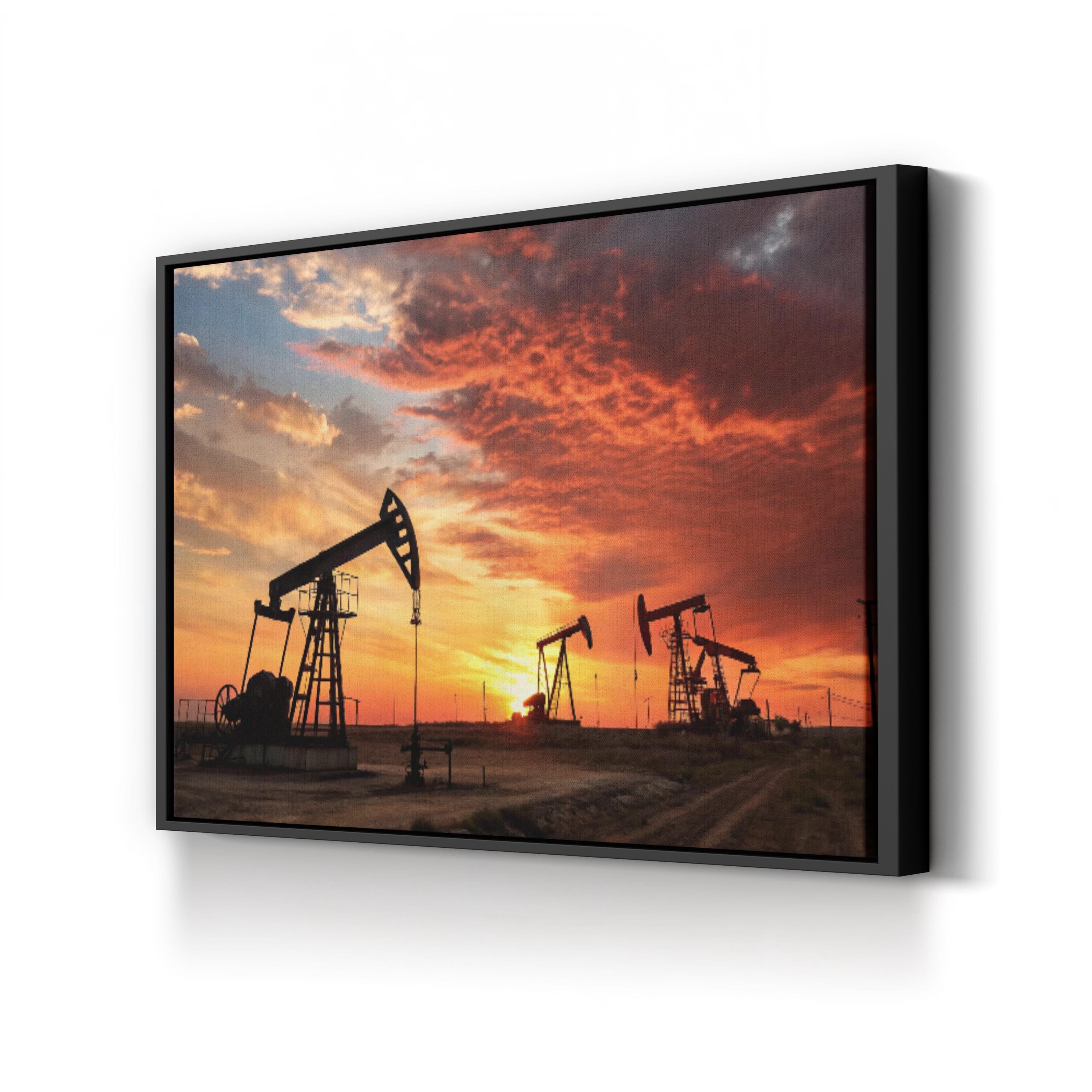 Oil Field Sunset – Vintage Photography Wall Art | Industrial Landscape Canvas Print
