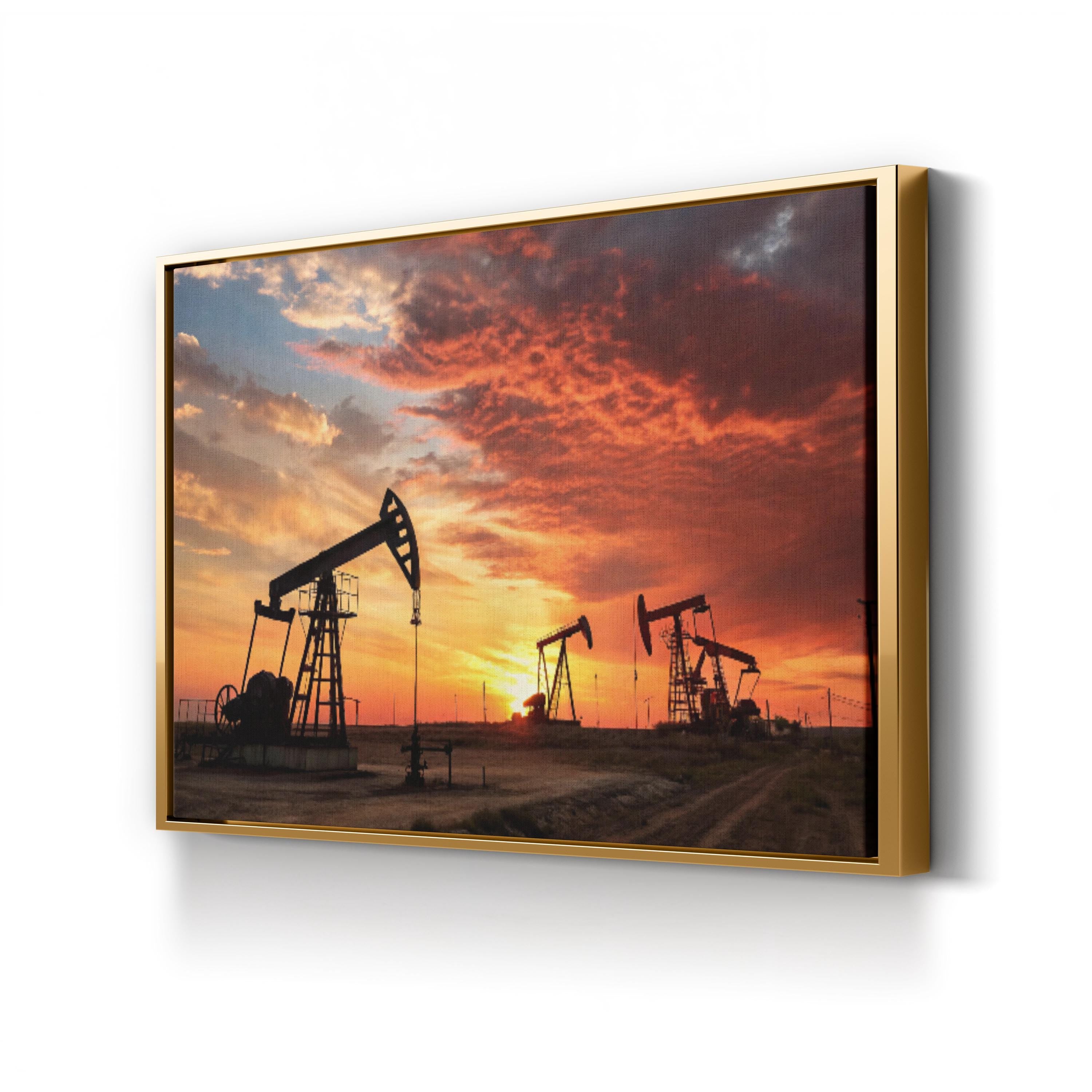 Oil Field Sunset – Vintage Photography Wall Art | Industrial Landscape Canvas Print