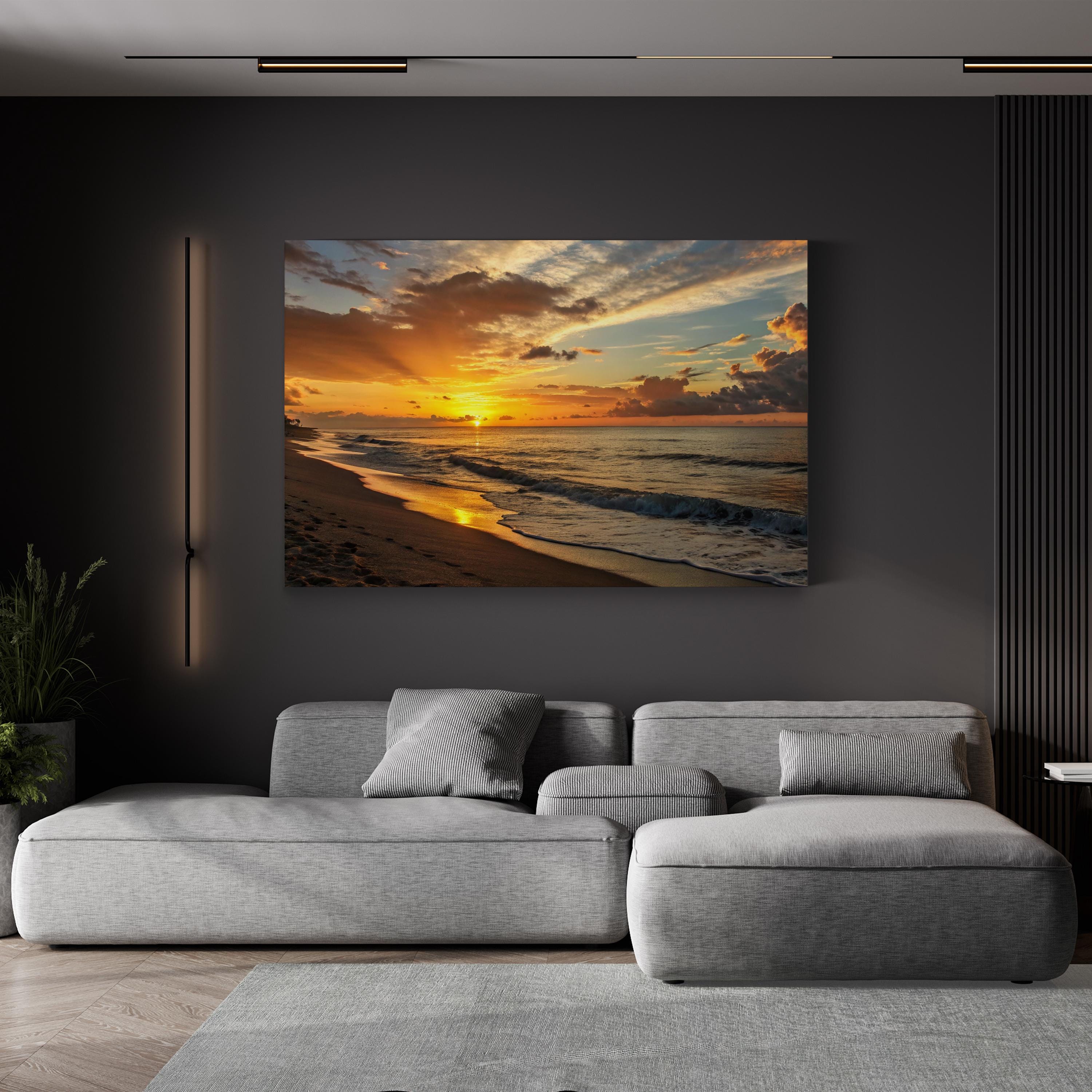 Oregon Coast Sunset Canvas Art – Framed Pacific Seascape