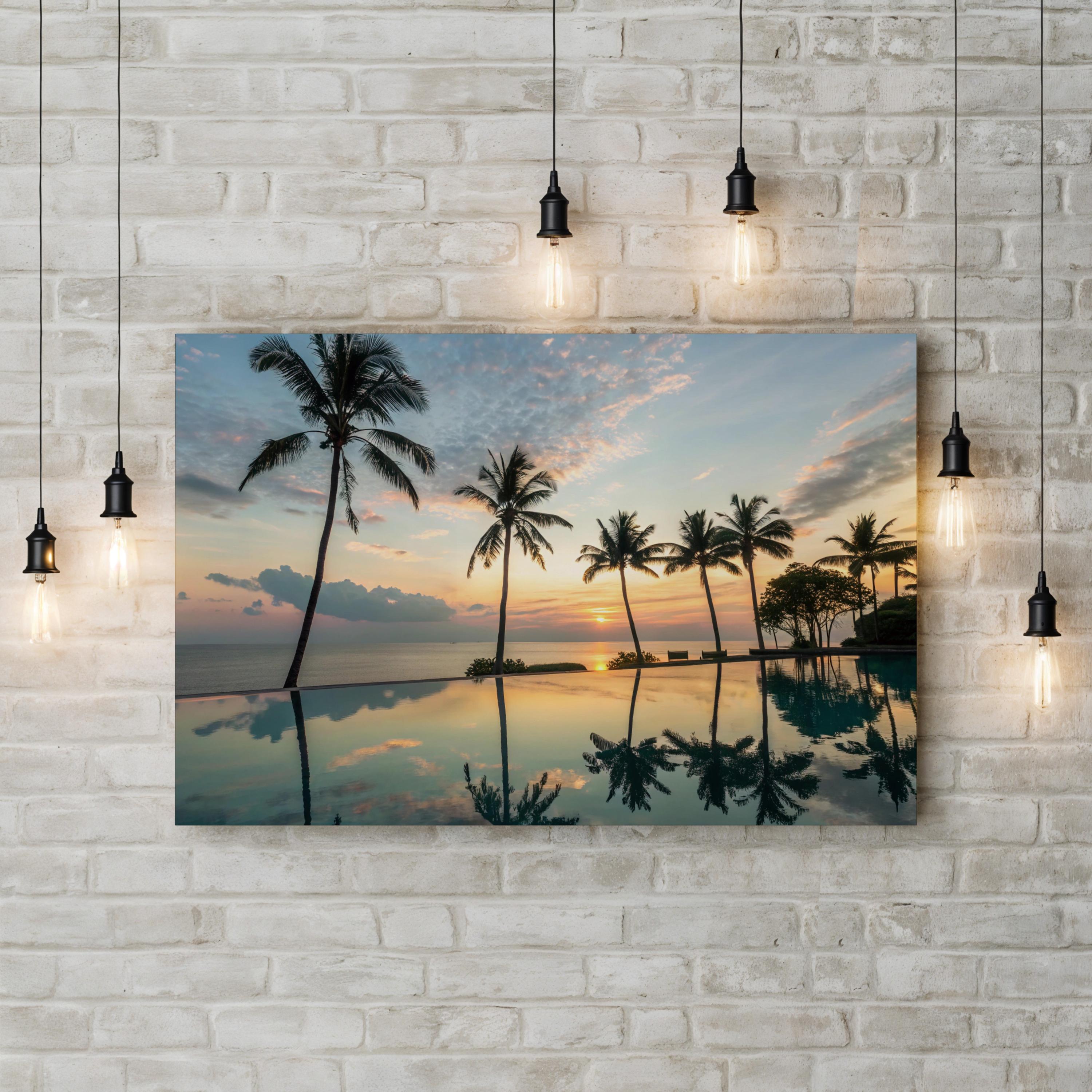 Palm Tree Reflection Canvas Print – Tropical Coastal Seascape