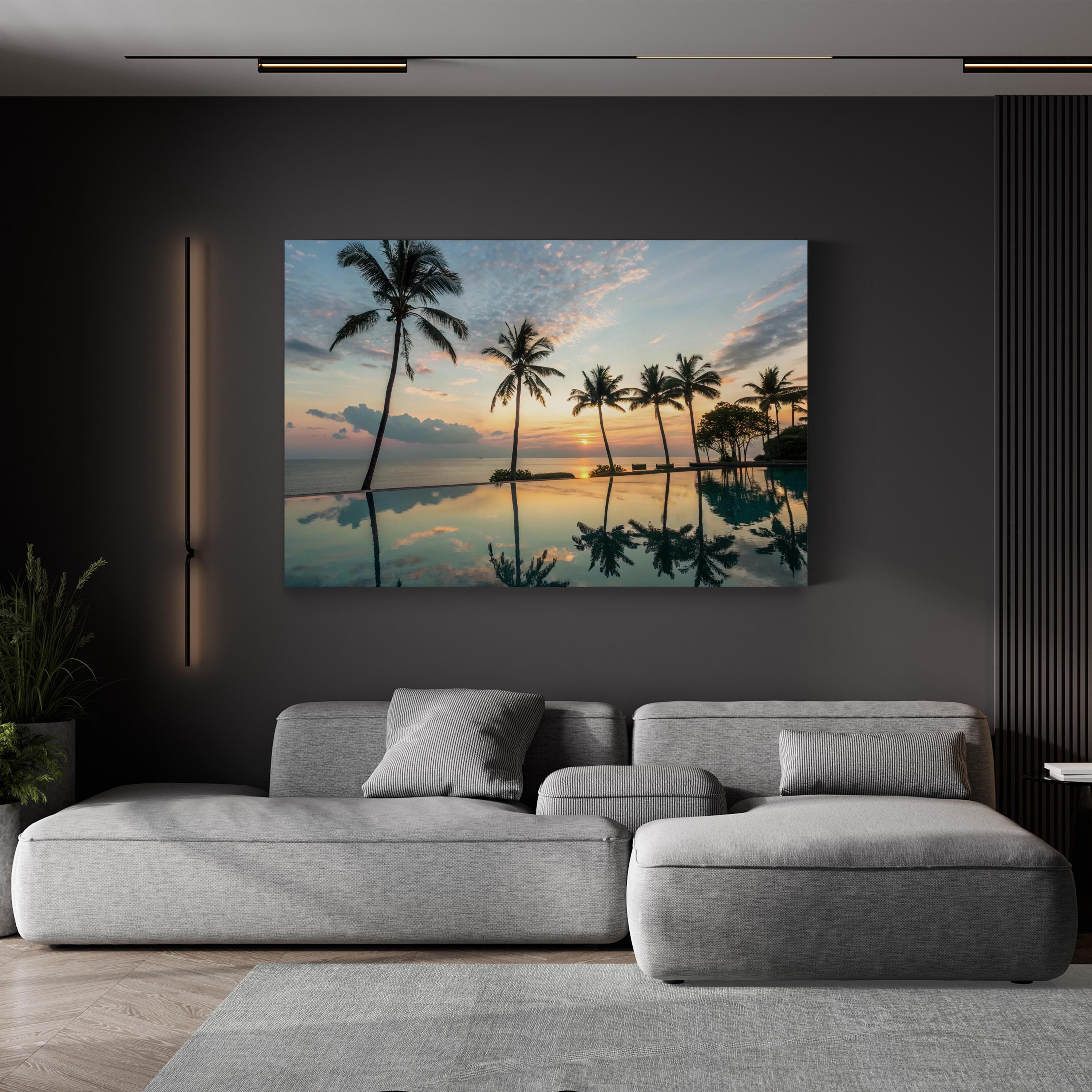 Palm Tree Reflection Canvas Print – Tropical Coastal Seascape